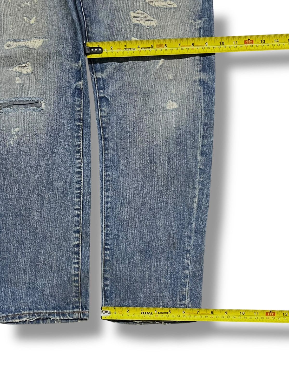 Japanese Brand Vintage Rag Machine - Faded Wash, Distressed Slim Denim Size US 33 - 17 Thumbnail