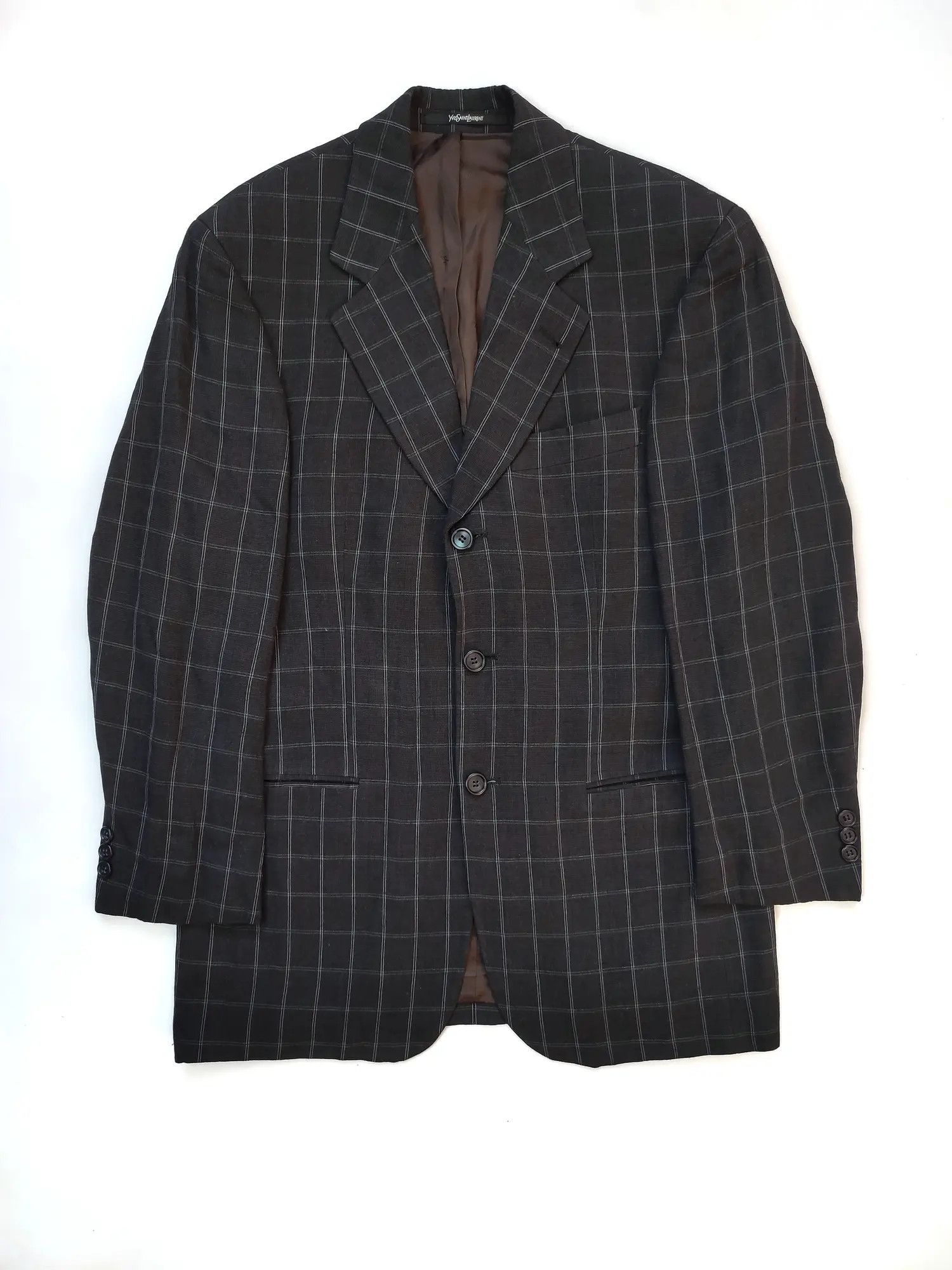 Yves Saint Laurent YSL Vintage Plaid Grey Blazer Size 48R - 2 Thumbnail