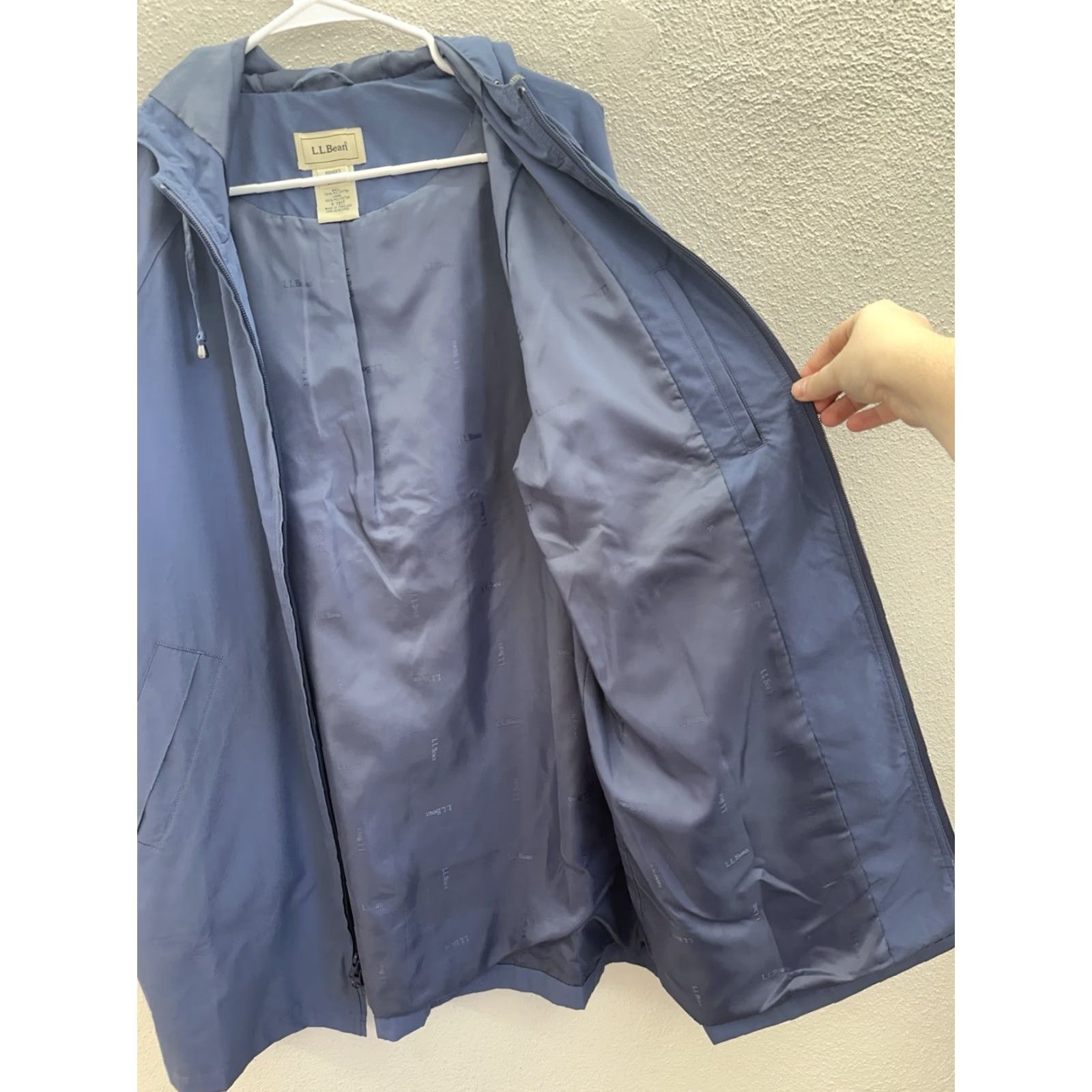 Vintage L.L. Bean Womens Jacket Petite Large Dark Blue Zip Up Hooded Trench Coat Jacket Coat Size L / US 10 / IT 46 - 7 Thumbnail