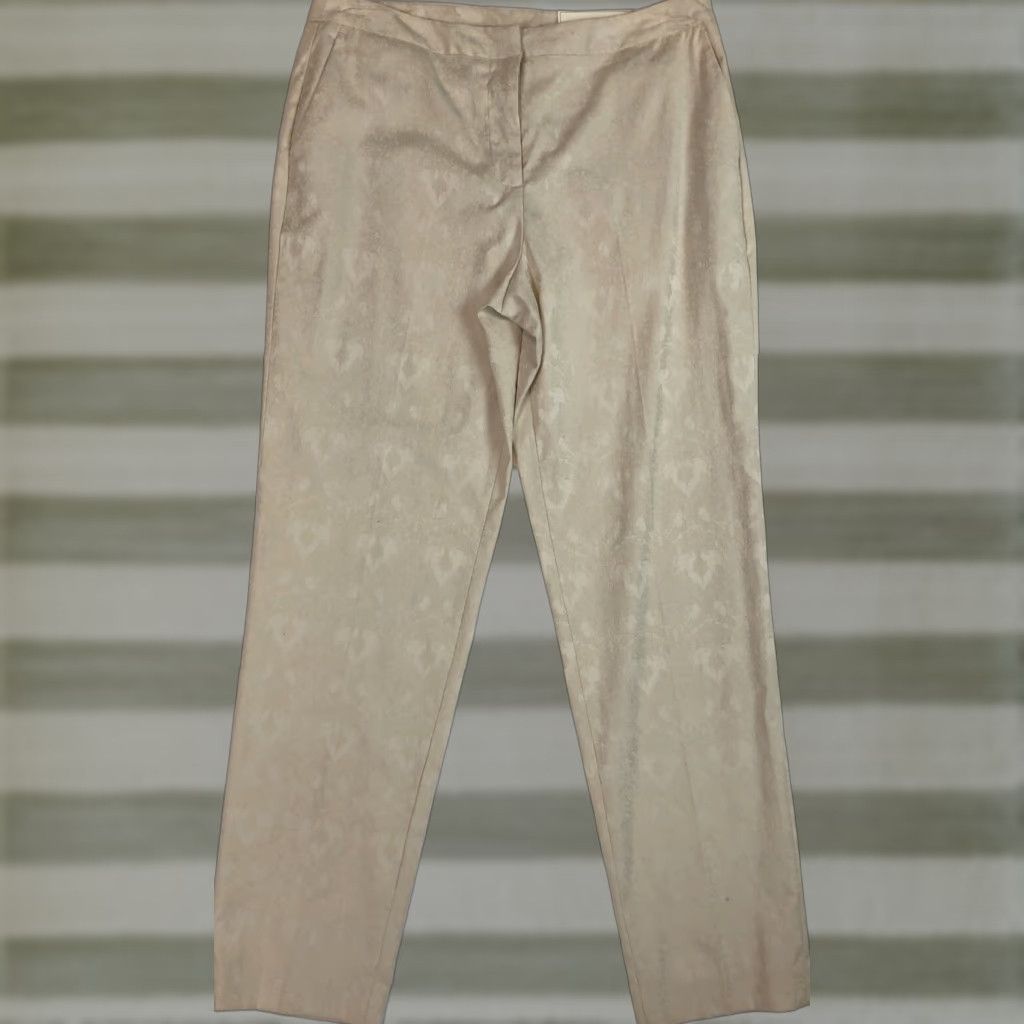 Vintage NWT Cato Slacks Pants 10 Tan Scroll Print LowRise Slim Leg Waist 34 Inseam 30 Size 32" / US 10 / IT 46 - 1 Thumbnail
