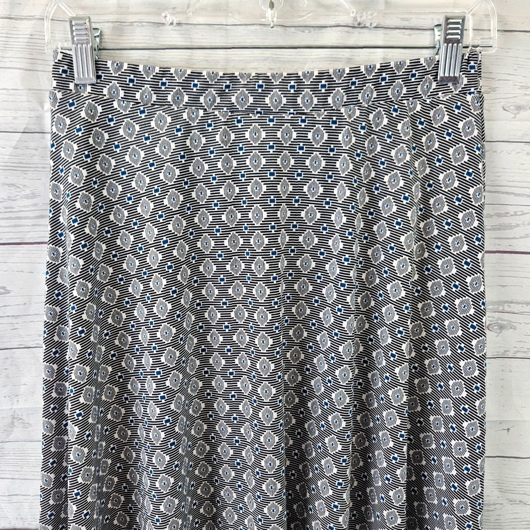 Vintage Gilli Skirt Geometric Print Black Blue Knee Length A-Line Pull On Women's Salk? Wait Size 28" / US 6 / IT 42 - 2 Thumbnail