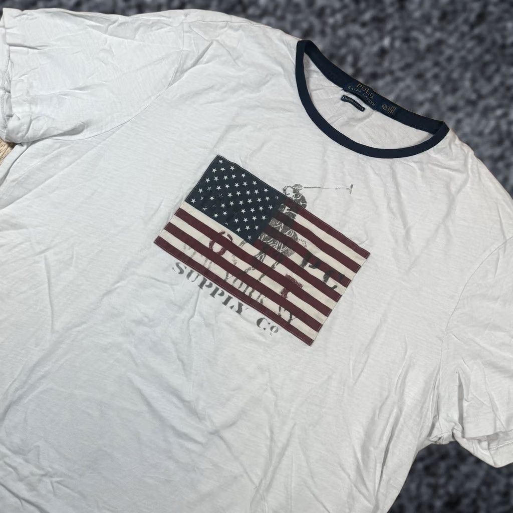Ralph Lauren Ralph Lauren Polo T Shirt Men XXL Slim Fit Embroidered USA Flag White Size US XXL / EU 58 / 5 - 1 Thumbnail