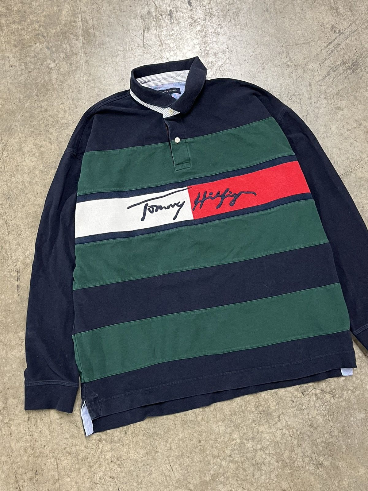Tommy Hilfiger × Vintage Vintage stripped rugby Tommy Hilfiger spell out preppy rare Size US XL / EU 56 / 4 - 3 Thumbnail