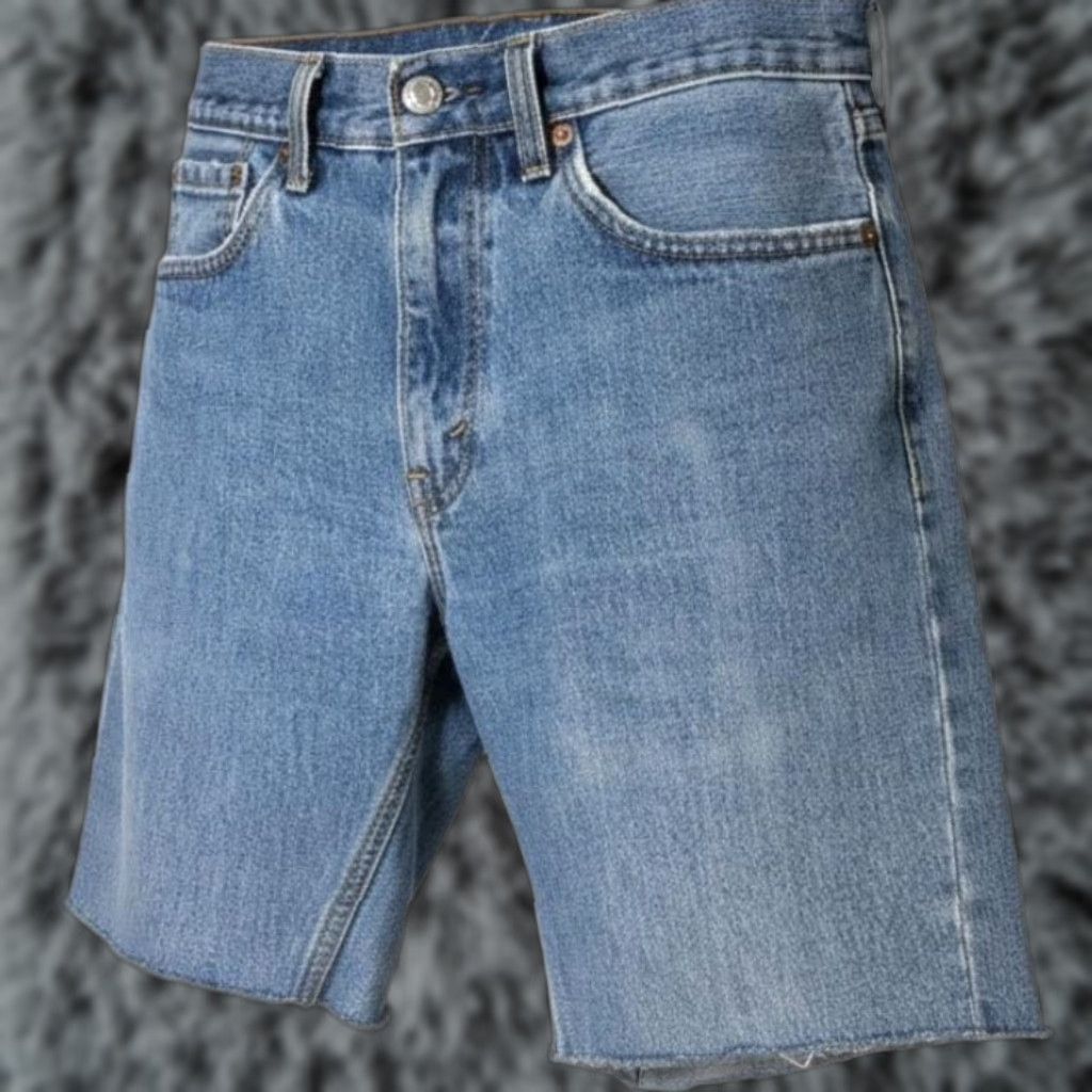 Levi's Levi's 505 Denim Shorts Bermuda Mens 29 Blue Cutoff Raw Hem Distressed 8 Inseam Jeans Shorts Size US 29 - 1 Thumbnail