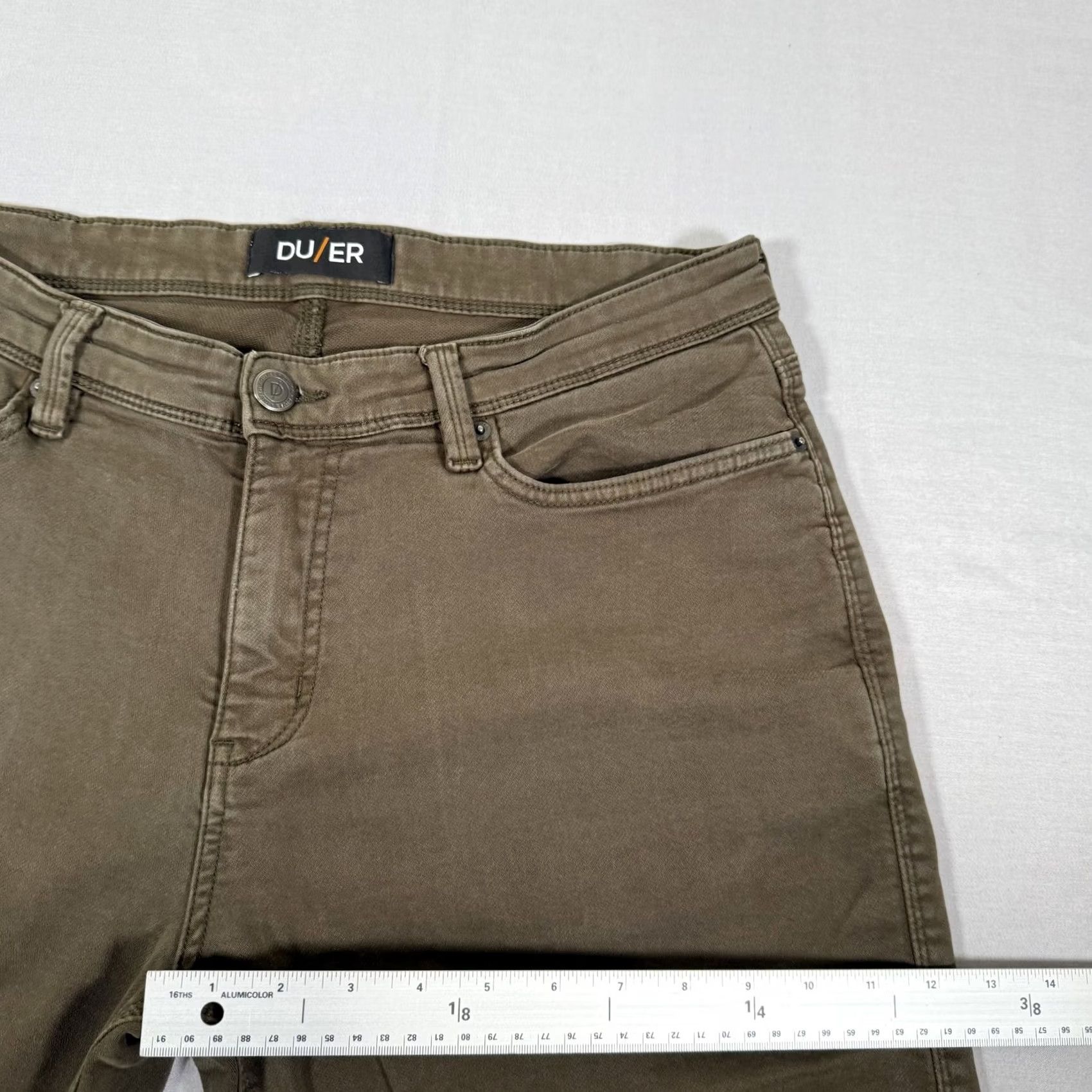 Vintage DU/ER Slim Fit Chino Pants 5-Pocket Casual Travel Green 36x30 Mens Tapered Denim Pattern Solid Zip Fly Front Flat Front Stretch Size US 36 / EU 52 - 7 Thumbnail