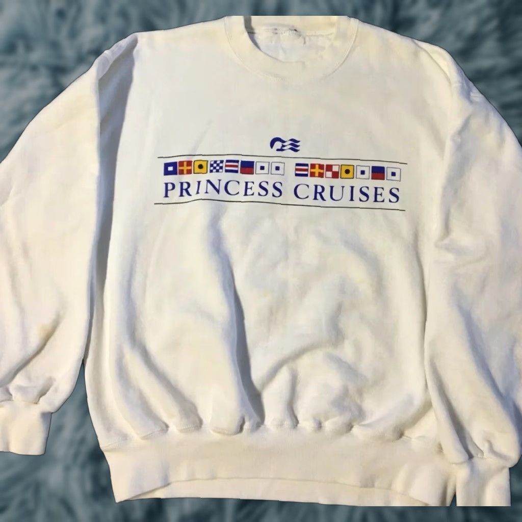 Vintage VINTAGE Princess Cruises Sweatshirt Shirt Men L White 90s Distressed Spellout Flag Grunge USA Size US L / EU 52-54 / 3 - 1 Thumbnail
