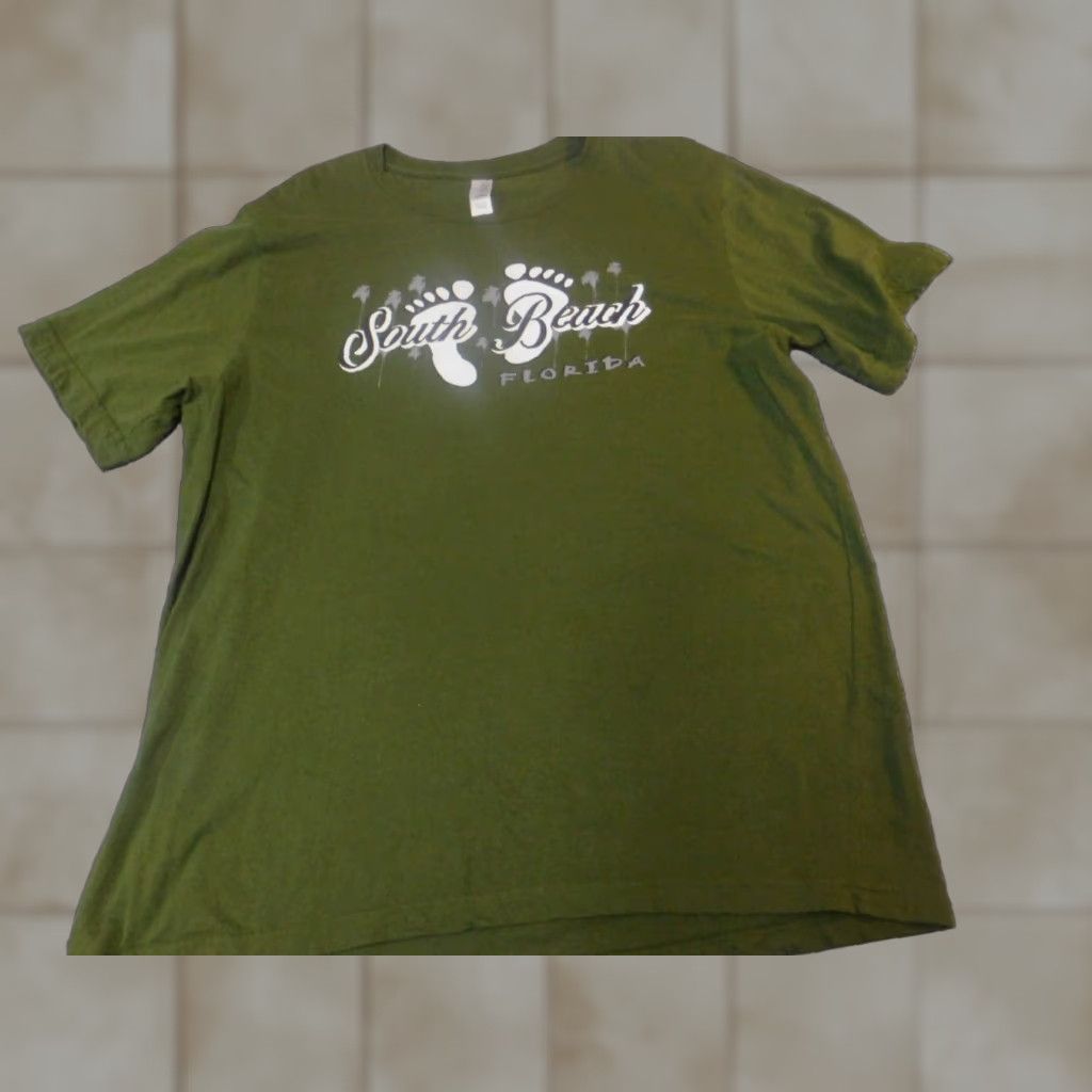 Vintage Canvas South Beach Florida Mens Shirt L Green Cotton T-Shirt Short Sleeve Crew Neck Breathable Logo 90s? Size US L / EU 52-54 / 3 - 1 Thumbnail