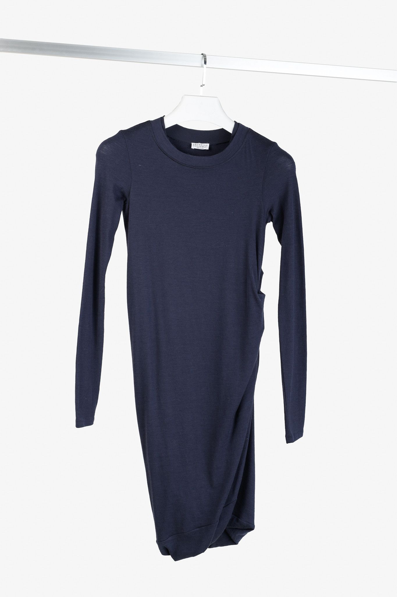 Brunello Cucinelli Brunello Cucinelli Wool Ruched Long-Sleeve Bubble Hem Dress Size S / US 4 / IT 40 - 1 Thumbnail