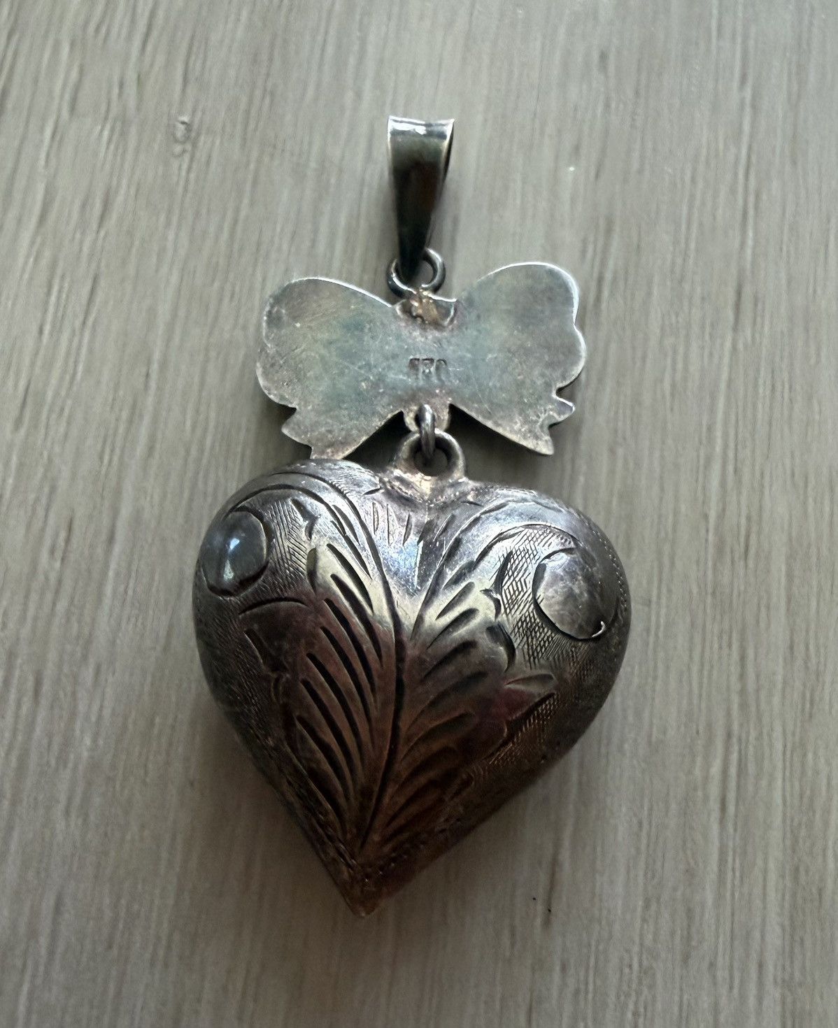 Vintage Vintage 925 Sterling Silver Puffy Heart & Bow Pendant Dangle Size ONE SIZE - 2 Thumbnail