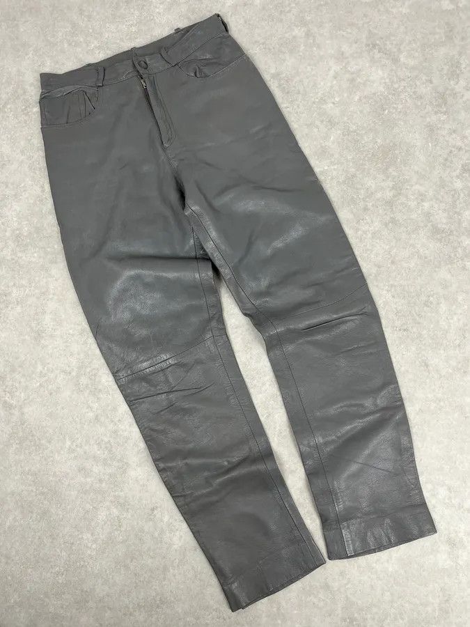 Vintage 1990s Giorgio Armani Grey Leather Pants Size US 39 - 6 Thumbnail