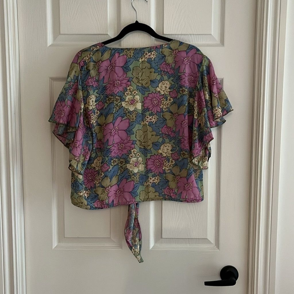 Other Floral Tie Front Wrap Short Sleeve Wrap/Blouse/Kimono Size XL / US 12-14 / IT 48-50 - 11 Thumbnail