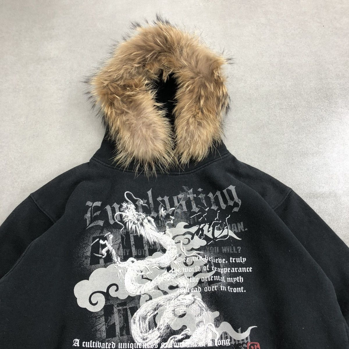 If Six Was Nine 2000s Sorridere Dragons Skulls Poem Goa Punk Fur Zip Hoodie Size US L / EU 52-54 / 3 - 3 Thumbnail