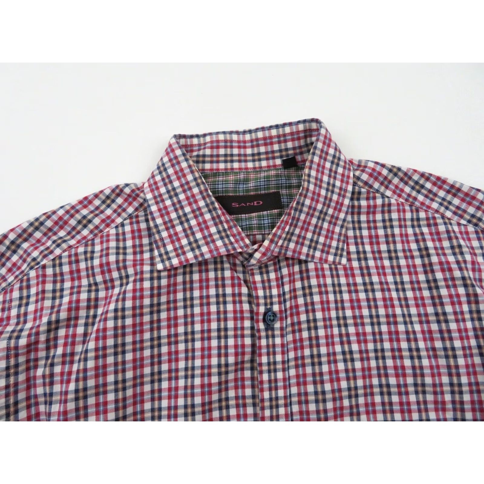 Vintage Sand Long Sleeve Button Down Dress Shirt Mens Small Plaid White Red Slim Cotton 100% Casual Formal Work Shirt Mens Size 36R - 3 Thumbnail