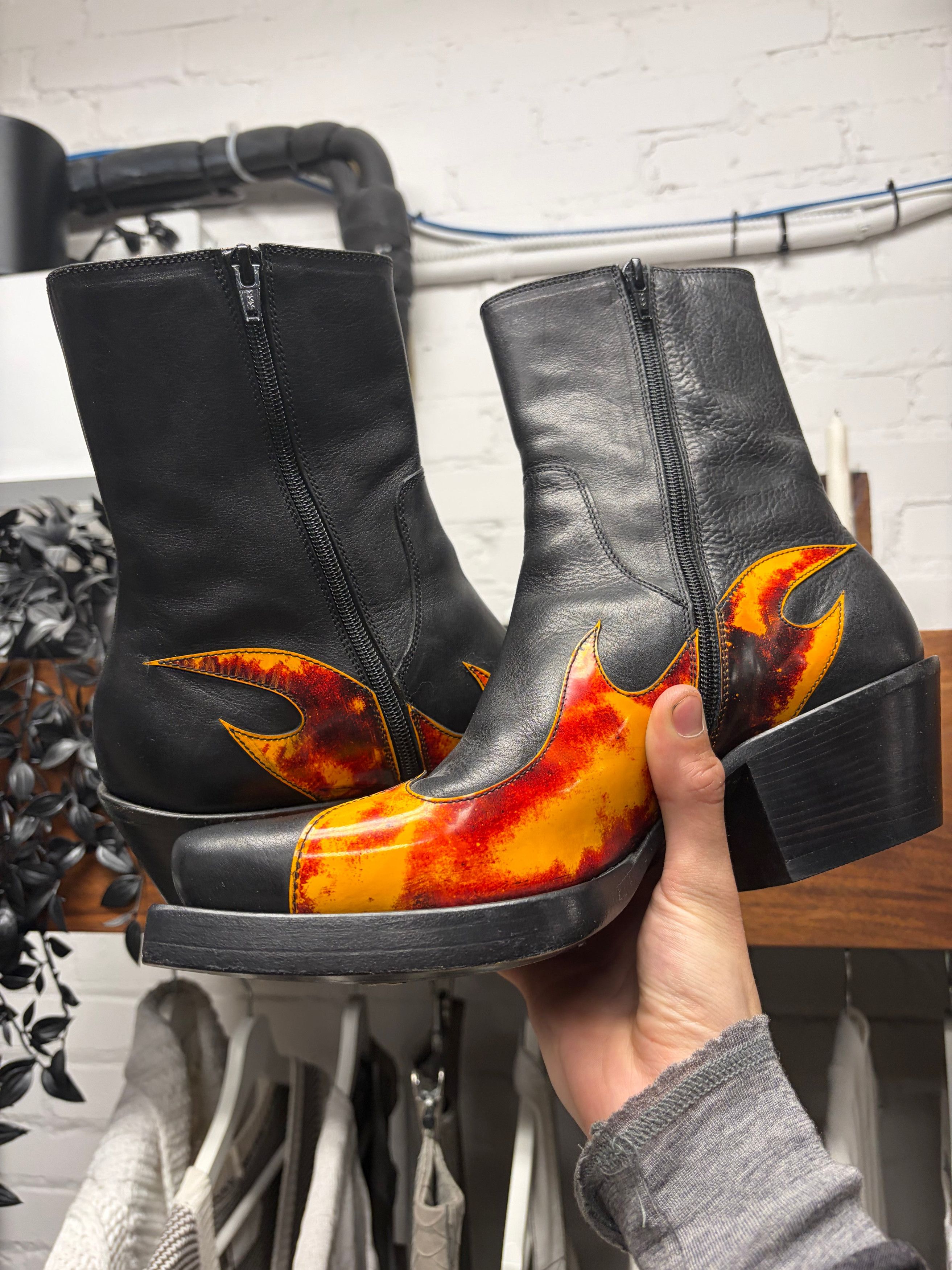Vetements Vetements Flame Appliqué Black Leather Cuban Heel Boots Size US 8 / EU 41 - 3 Thumbnail