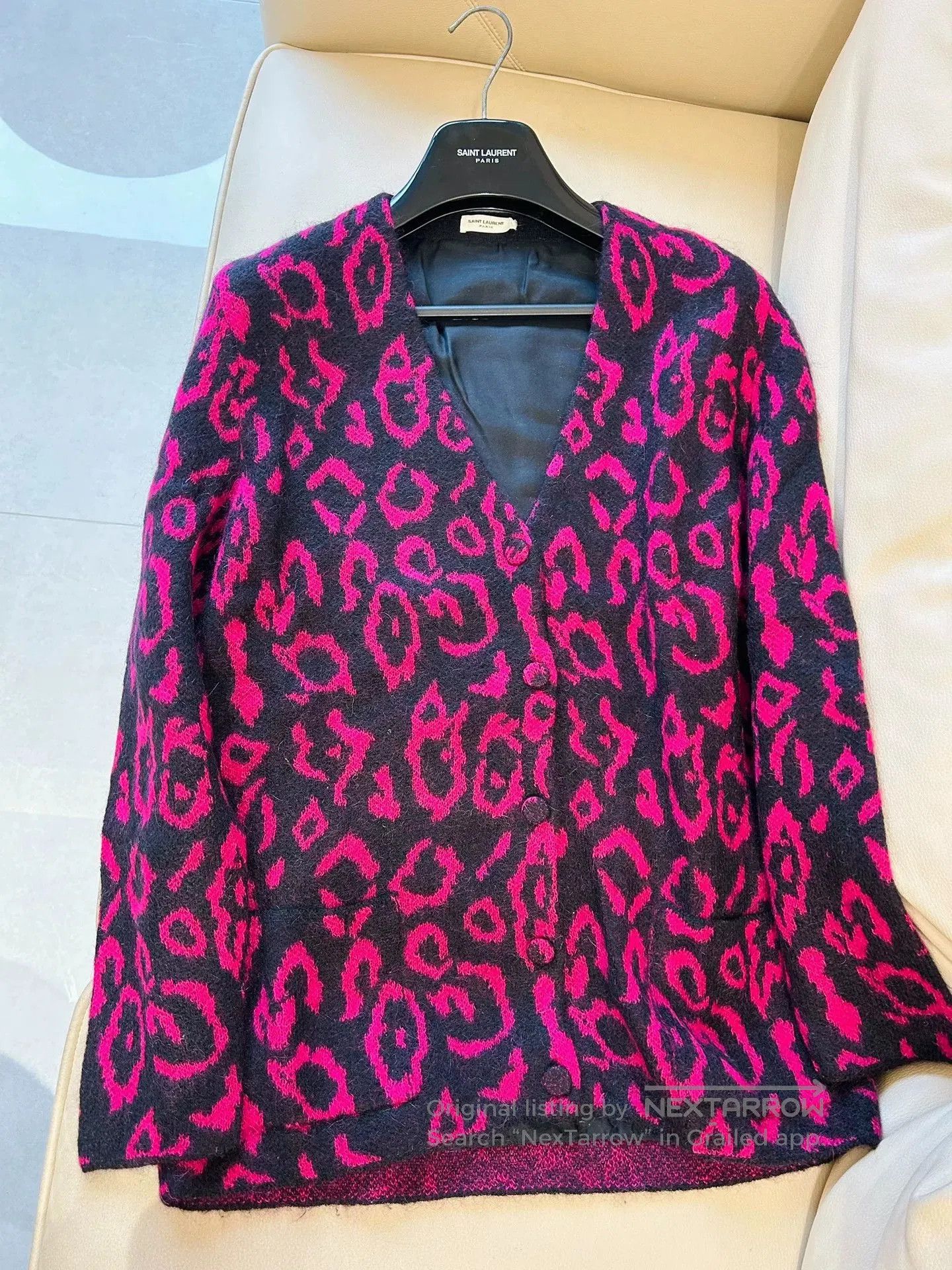 Saint Laurent Paris Saint Laurent Pink Mohair Blend Cardigan. Size M / US 6-8 / IT 42-44 - 1 Thumbnail