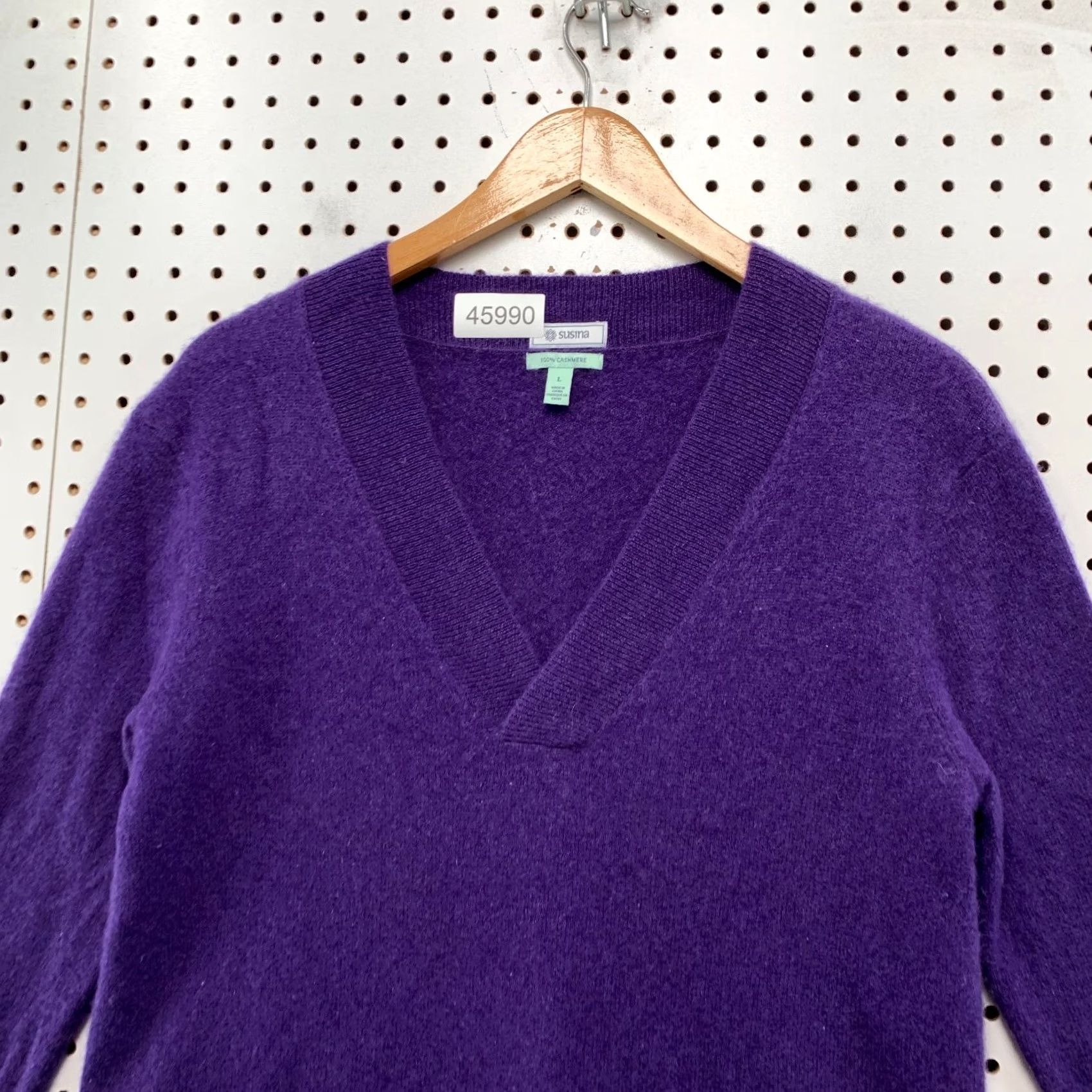Vintage Susina 100% Cashmere Sweater Womens Large Purple V Neck 3/4 Sleeve Pullover Knit Winter Vintage Mens Womens Girls Boys Size L / US 10 / IT 46 - 4 Thumbnail
