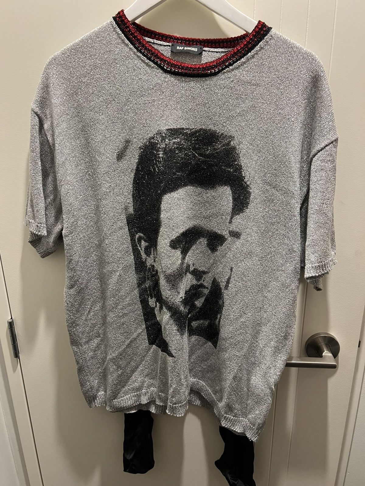 image of Raf Simons Ss19 Lurex Knit Shirt W Scarf in Silver, Men's (Size Small)