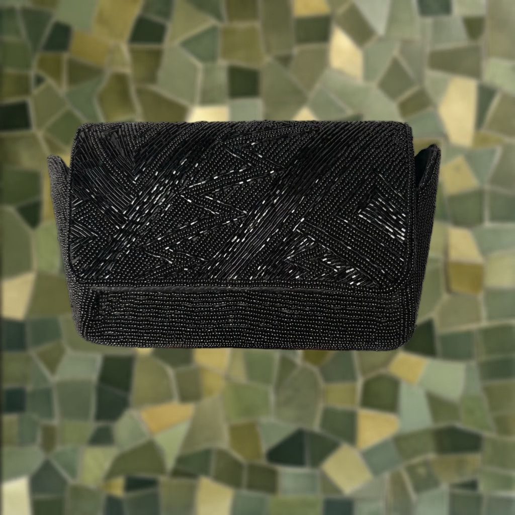 Vintage VINTAGE Lauren Alexandra Black Beaded Clutch Bag Purse Women, Black, Polyester, Clutch, 7" x 5.5" Size ONE SIZE - 1 Thumbnail