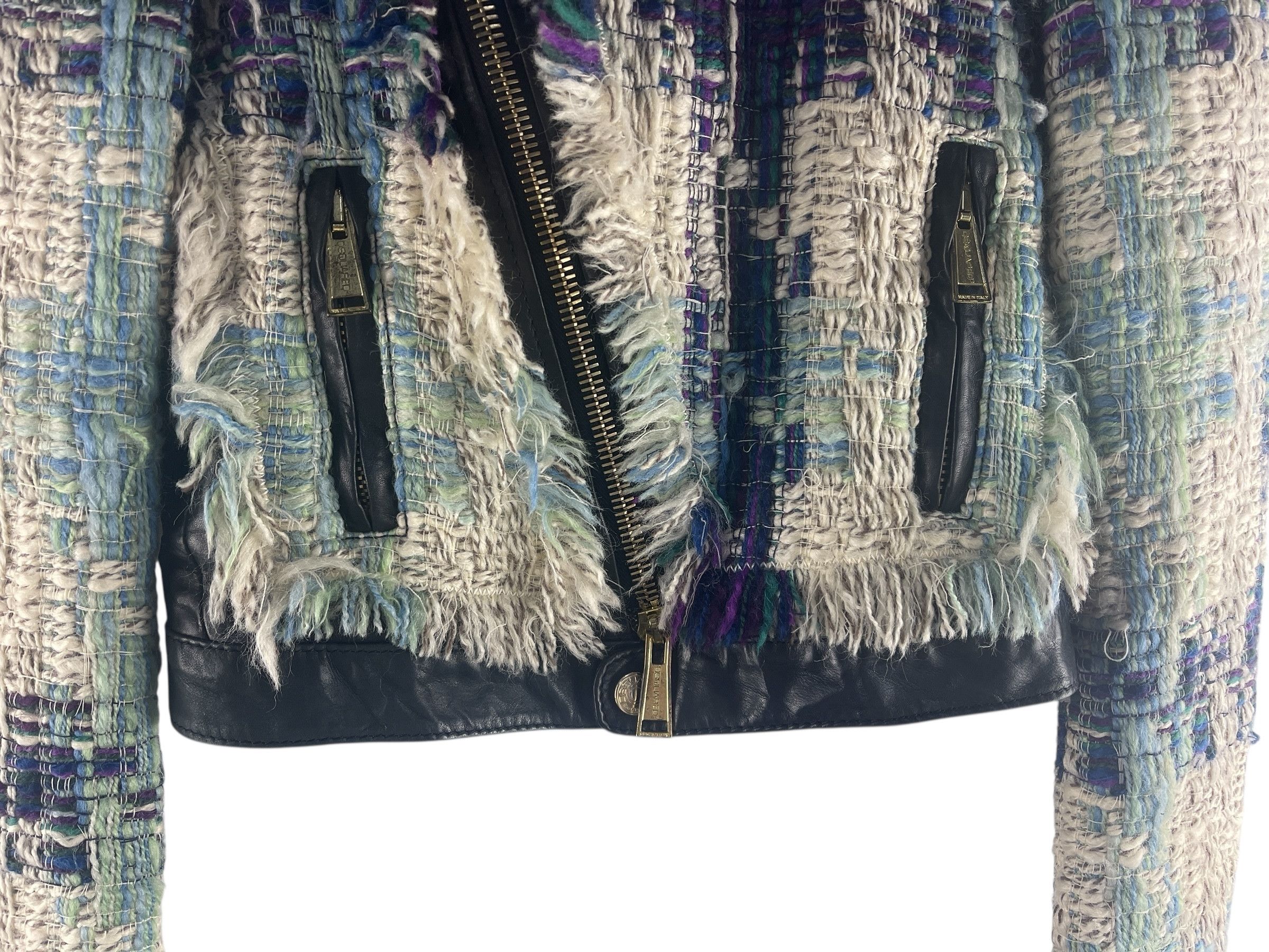 Dsquared2 Dsquared2 Cropped Tweed Biker Jacket - Made in Italy Size US XXS / EU 40 - 10 Thumbnail