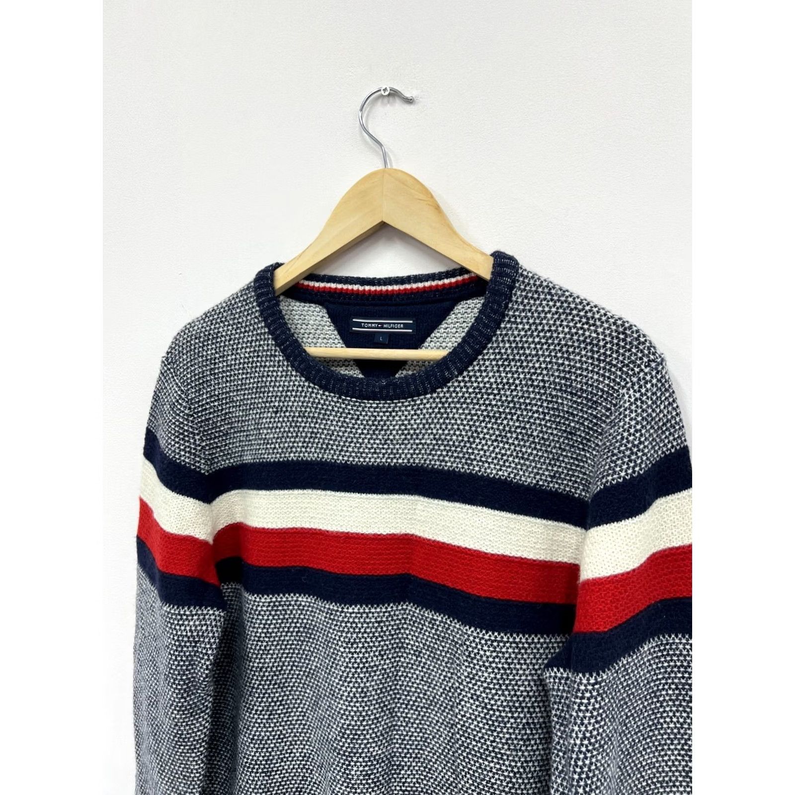 Tommy Hilfiger Tommy Hilfiger Wool Sweater Striped Logo Pullover Men L Multicolor Wool Blend Knit Crew Neck Pullover Mens Size US L / EU 52-54 / 3 - 3 Thumbnail