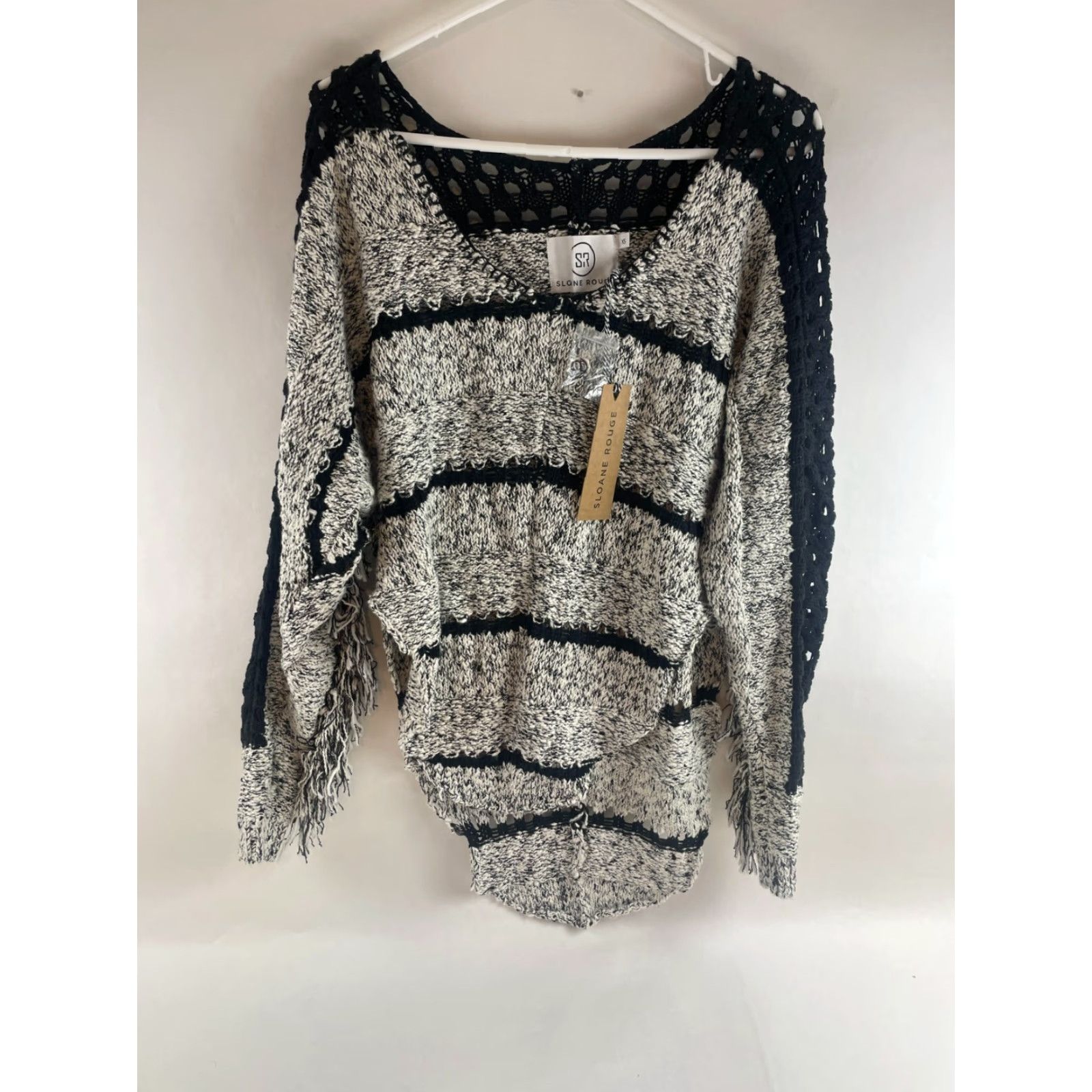 Vintage Sloane Rouge Sweater Women's XS Black Fringe Pullover Knit, Pullover, NEW, Fringe, Black White, XS, Sloane Rouge, Sweat... Size XS / US 0-2 / IT 36-38 - 2 Thumbnail