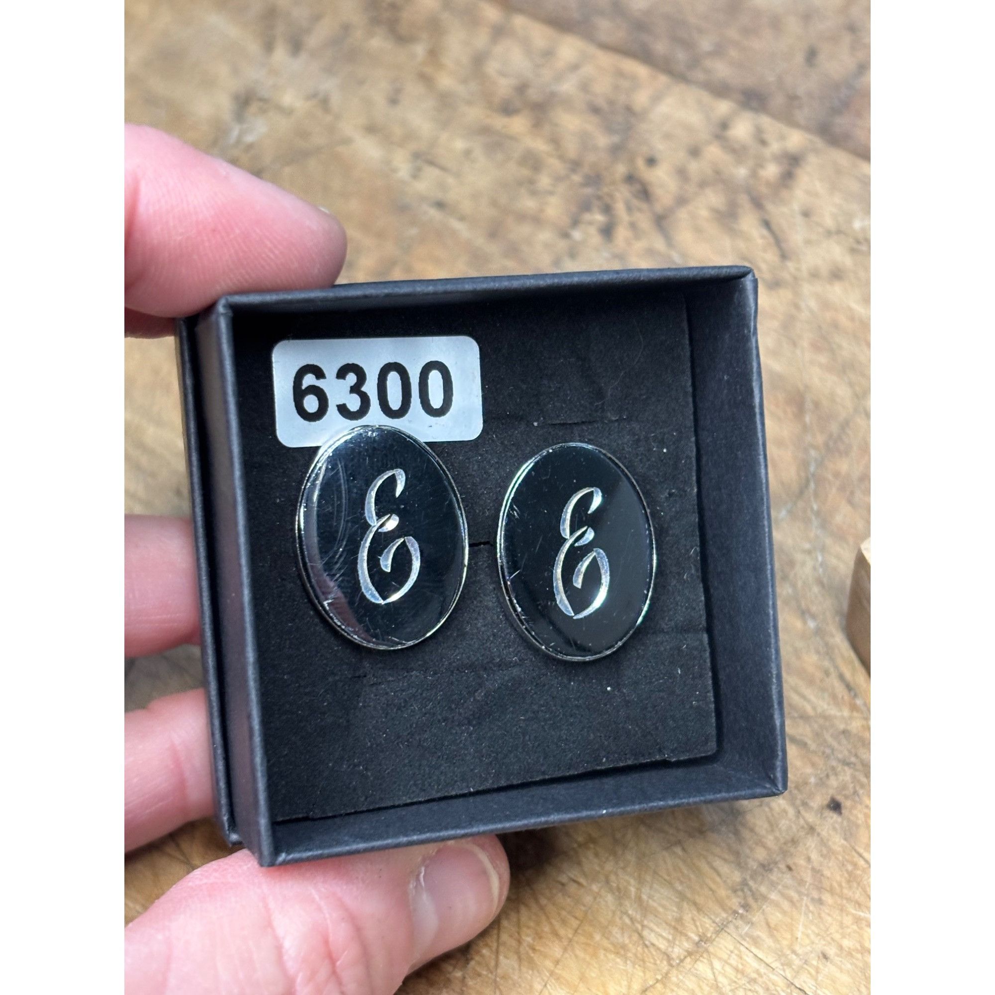 Other Personalized Silver Oval Cufflinks With Engraved Letter E Size 44R - 2 Thumbnail