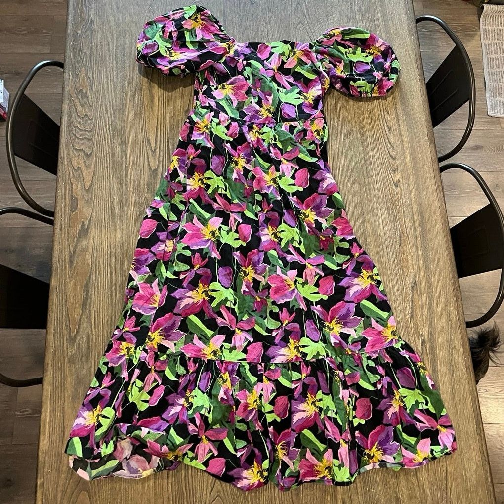 Express Express Poplin Maxi Dress Floral Square Neck Puff Sleeve L Size L / US 10 / IT 46 - 1 Thumbnail