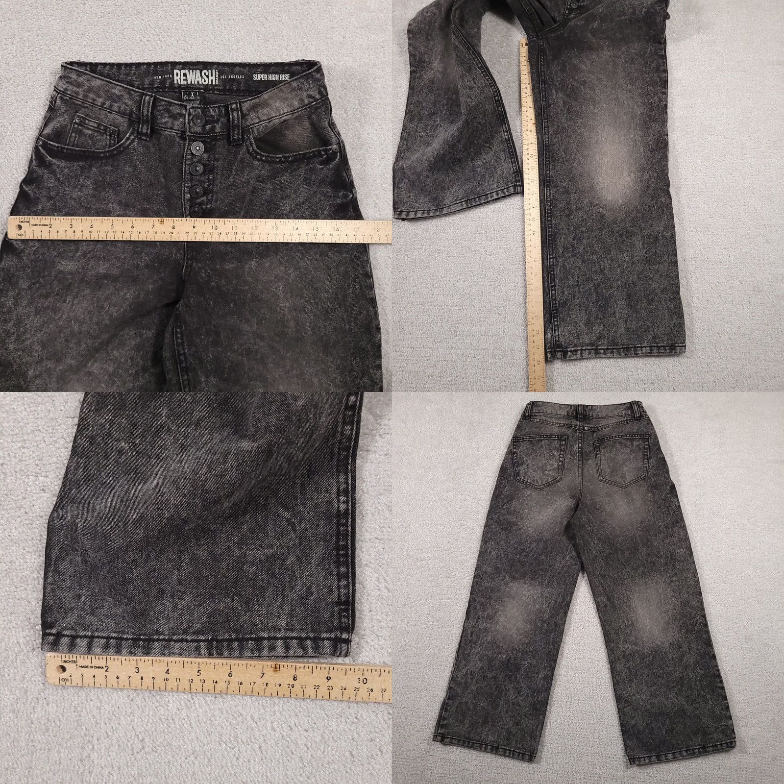 Vintage VINTAGE Rewash Jeans Women's 1/25 Super High Rise Wide Leg Button Fly Black Capri Retro Bohemian 90s Womens Jeans Size 42" / US 20 - 8 Thumbnail