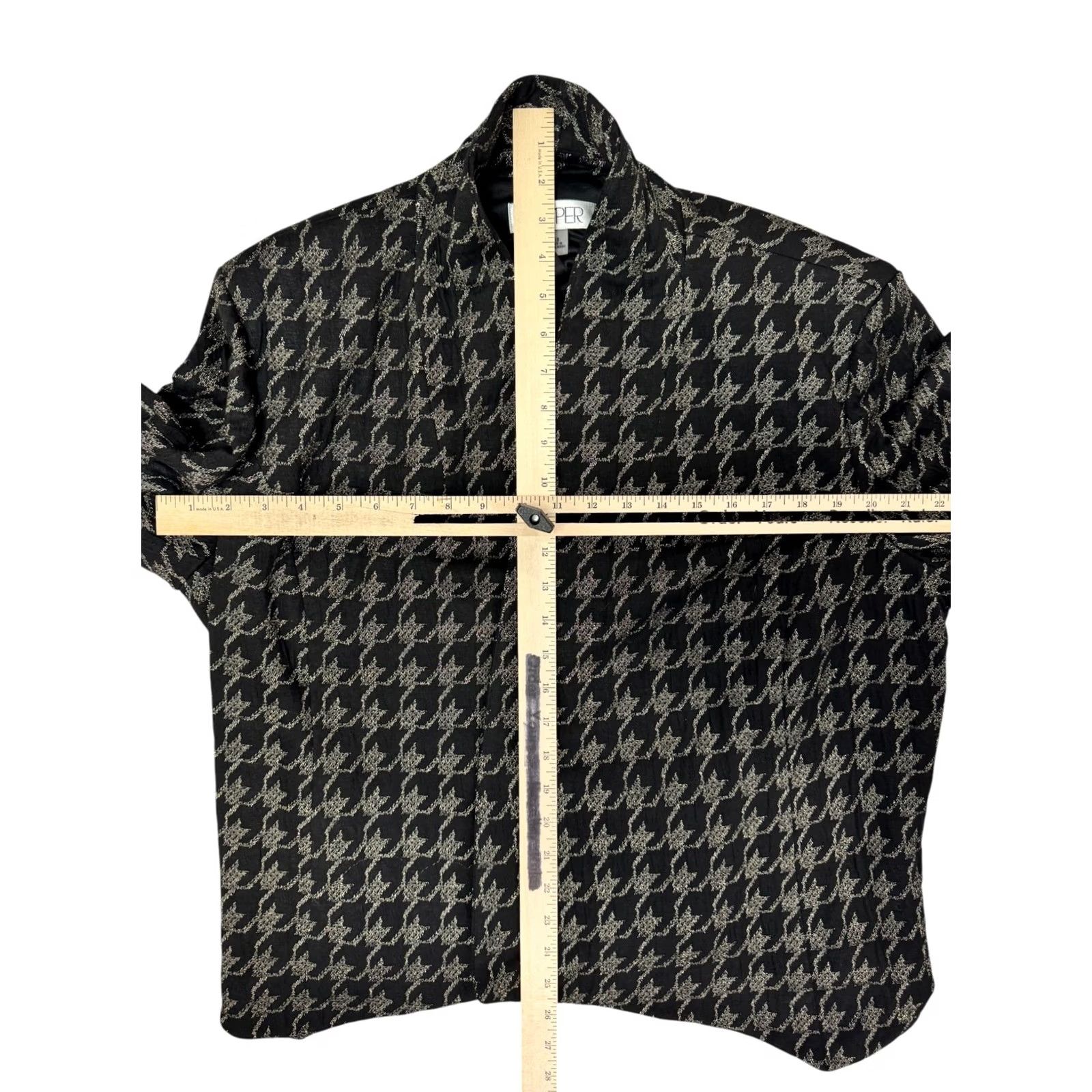 Kasper Kasper Women's Black Gold Houndstooth Jacket Blazer US 18 NWT Open Front Size XXL / US 16-18 / IT 52-54 - 3 Thumbnail