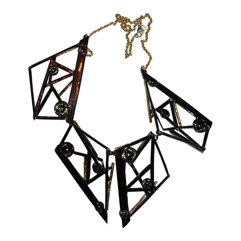 Designer Alexis Bittar Abstract Two Tone Metal Bib Necklace Size ONE SIZE - 4 Thumbnail