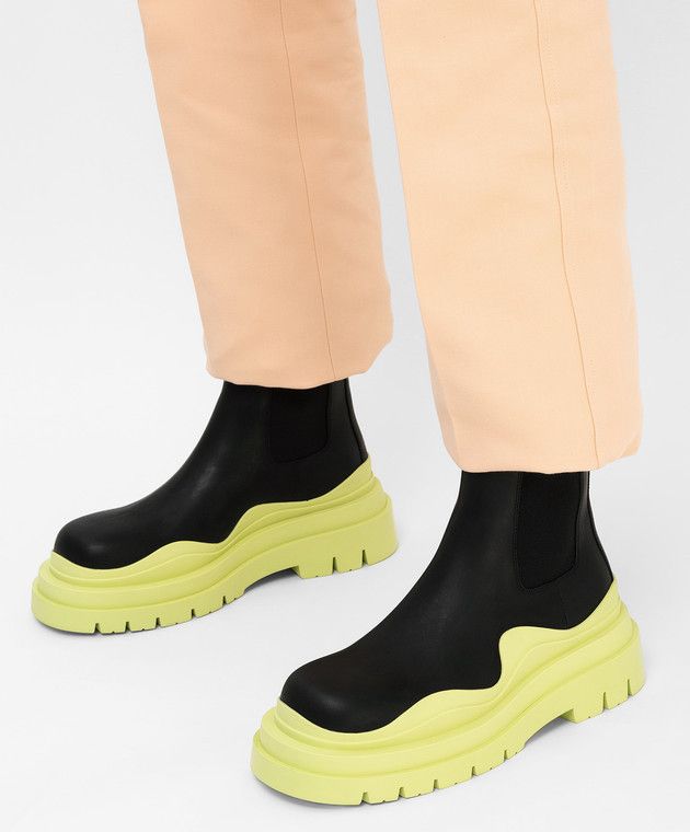 Bottega Veneta Black Yellow Tire Chelsea Boots Size US 11 / IT 41 - 2 Thumbnail
