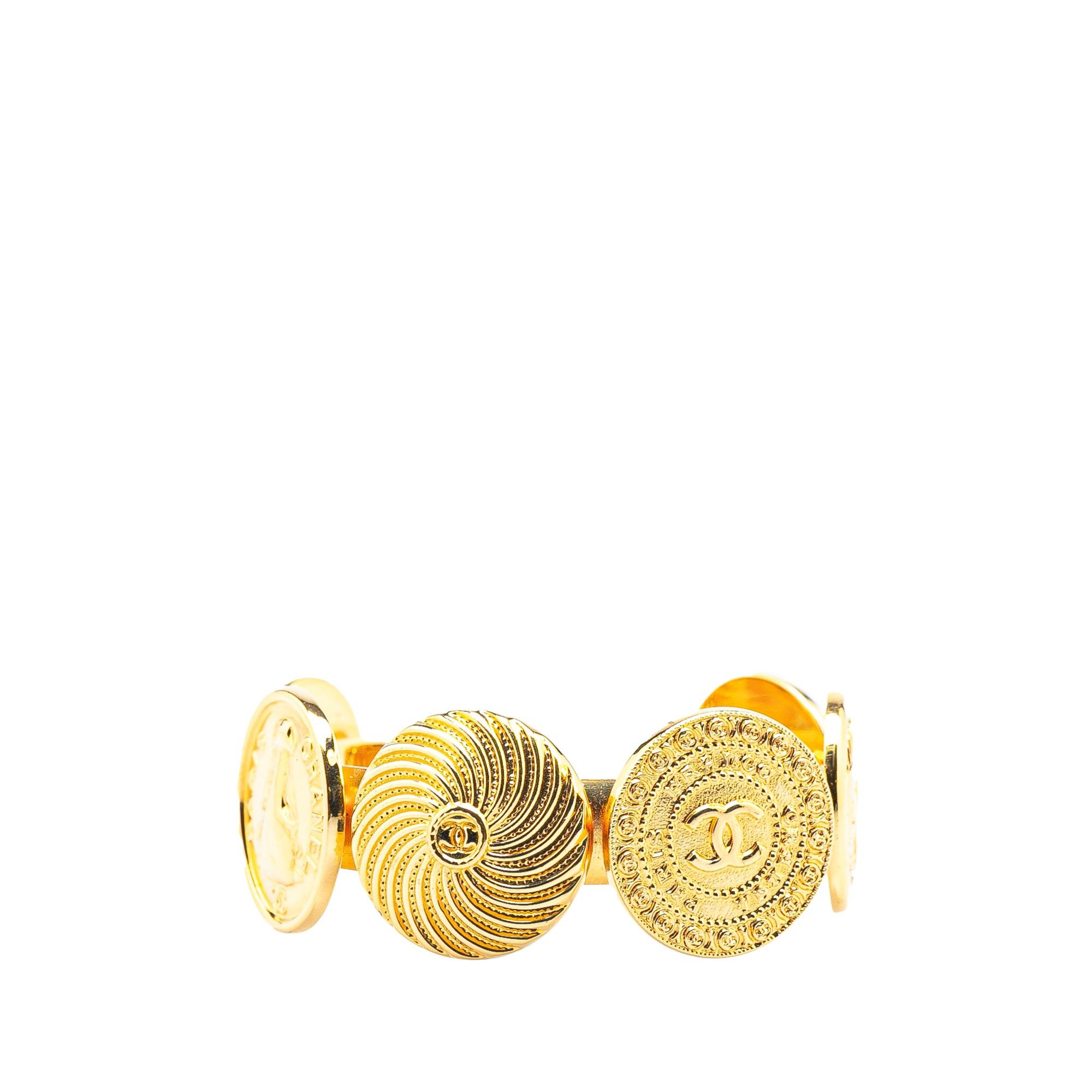 Chanel Gold Plated Coin Cuff Bracelet Gold