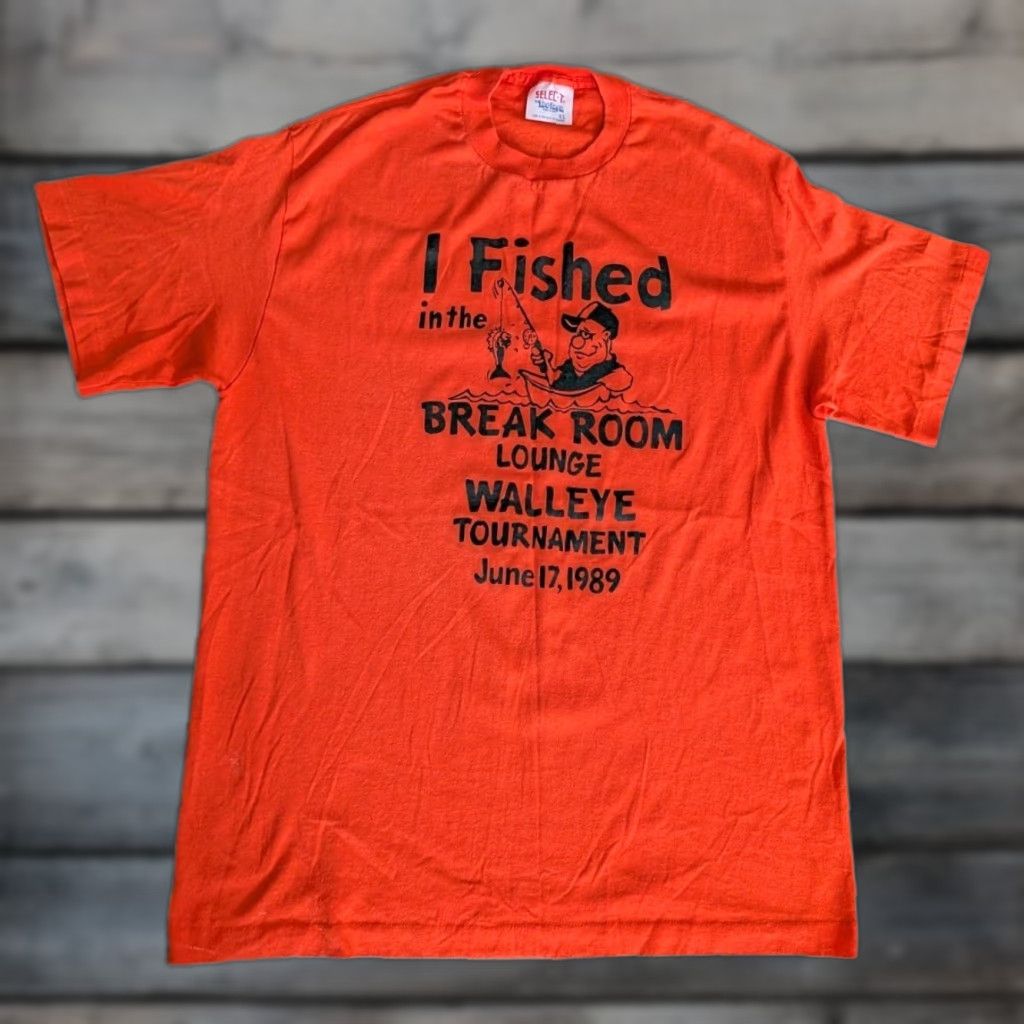 Vintage VINTAGE 1989 Funny WALLEYE FISHING TOURNAMENT T-Shirt XL Made In USA Single Stitch Shirt Mens Orange 80s 90s Fish Theme Size US XL / EU 56 / 4 - 1 Thumbnail