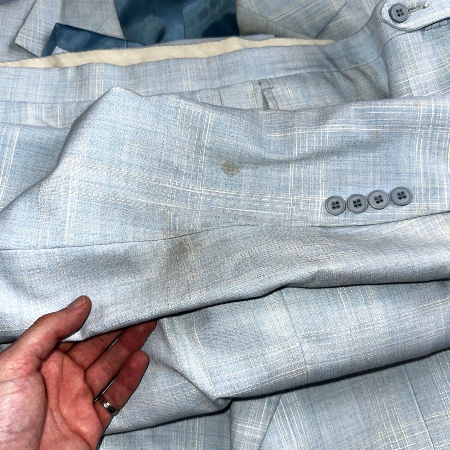 Vintage VTG Mens 3 PC Suit Jacket Coat Pants Vest Plaid Rockabilly 70s 44 Blue Size 44R - 7 Thumbnail