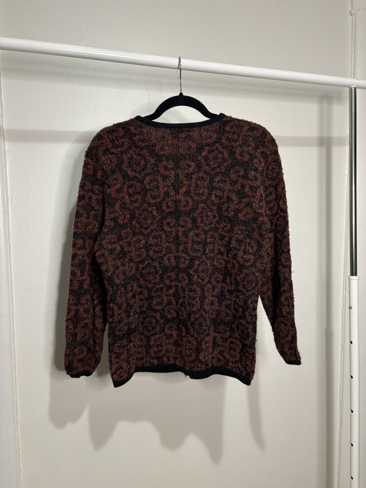 Vintage Vintage 1990s Patterned Red Black Cardigan Sweater Size L / US 10 / IT 46 - 4 Thumbnail
