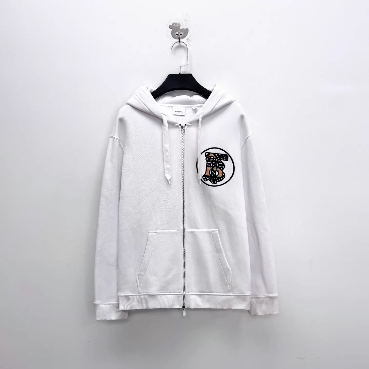 Burberry Burberry White Check Flocked Embroidered TB Logo Zip Jkt L Size L / US 10 / IT 46 - 1 Thumbnail