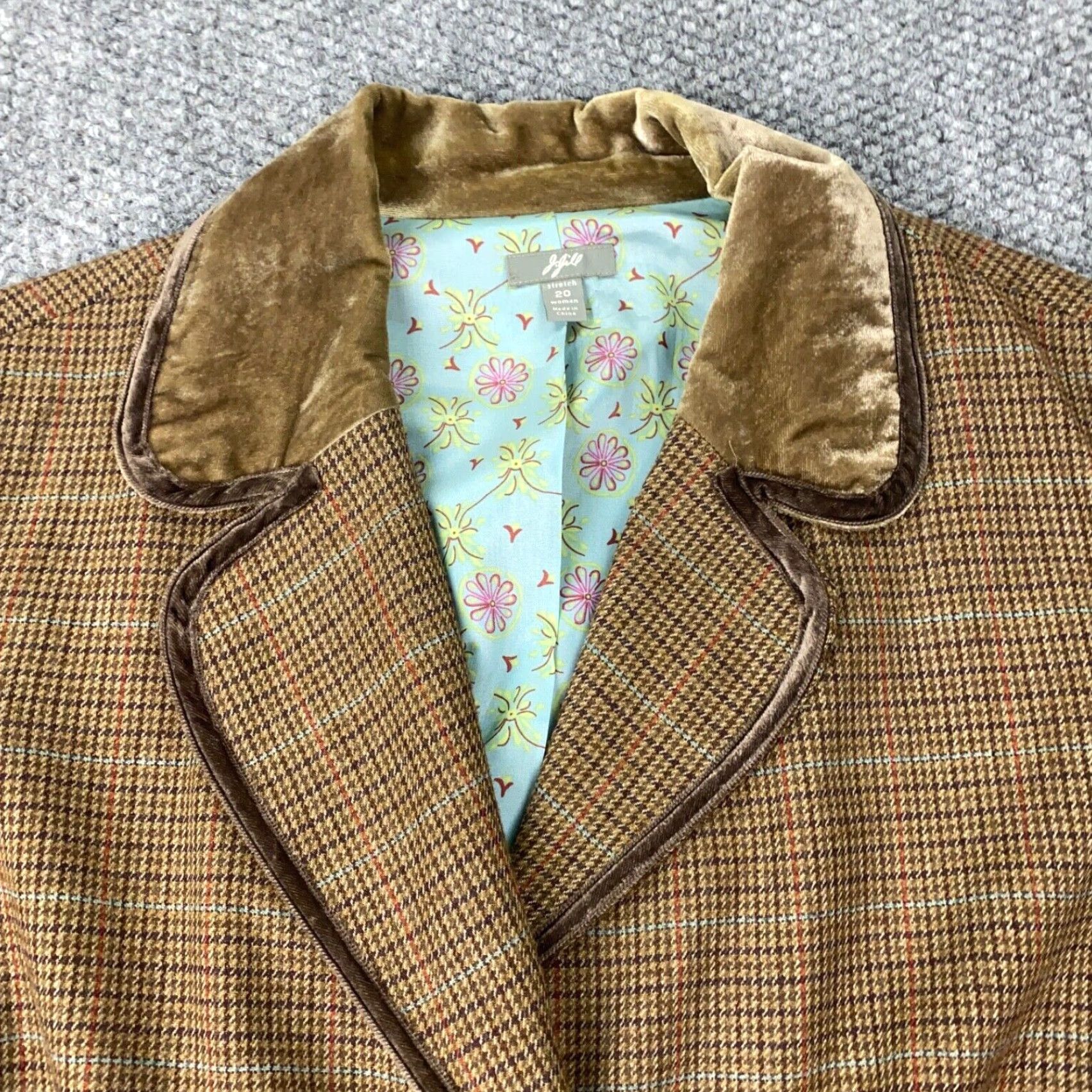 J. Jill J Jill Blazer Womens Size 20 Brown Houndstooth Plaid Wool Blend Stretch Lined Size 3XL / US 20-22 - 2 Thumbnail