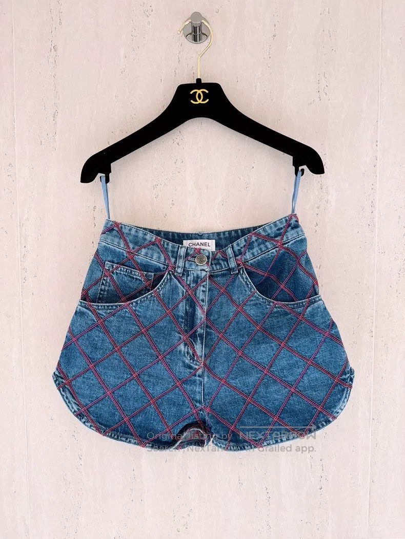 Chanel Chanel Pink diamond check denim shorts Size 42" / US 20 - 1 Thumbnail