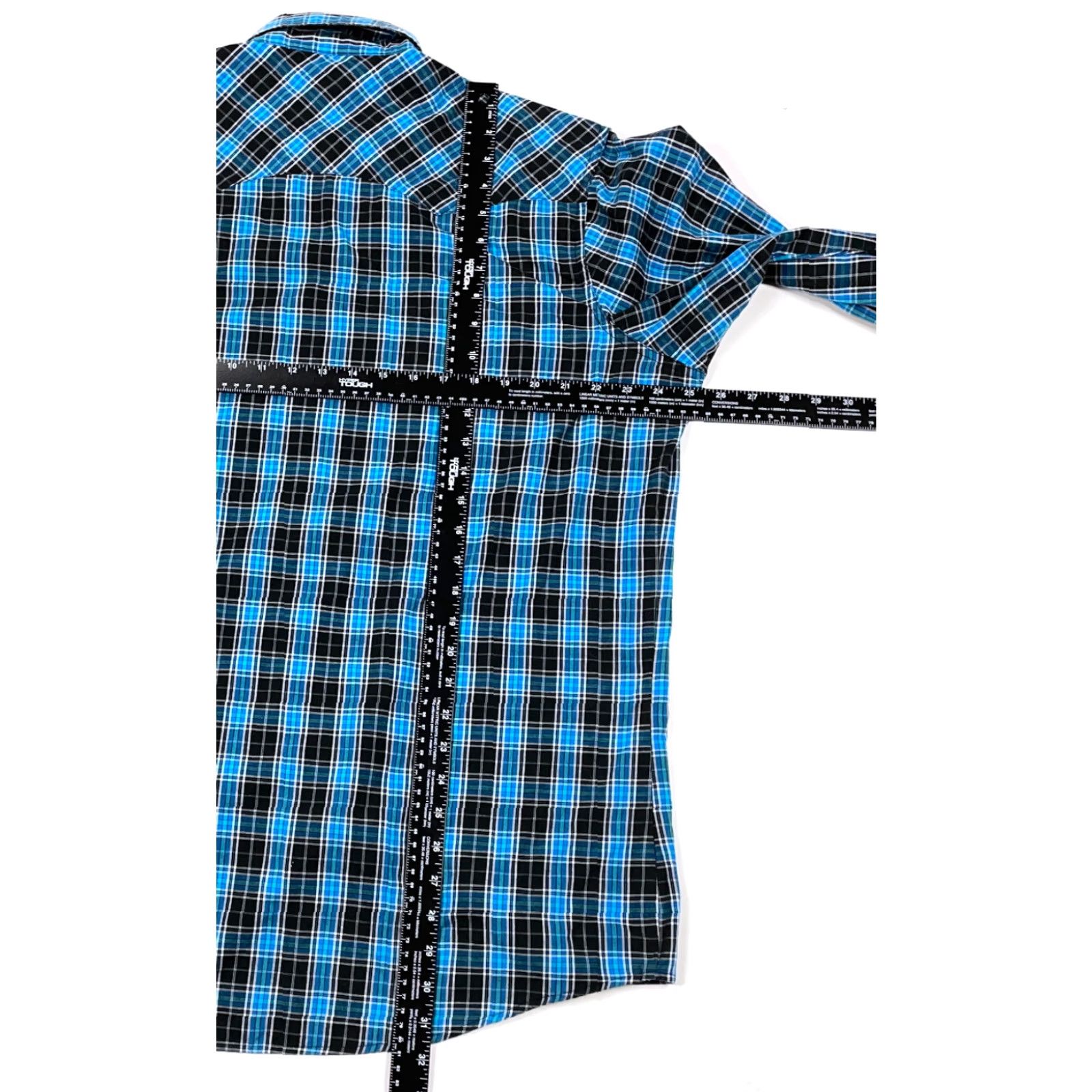Wrangler VINTAGE Wrangler Wrancher Blue Black Plaid Western Shirt Men 2XL Pearl Snap Button Casual Workwear Cotton Blend Pockets Long Sleeve Size US XXL / EU 58 / 5 - 6 Thumbnail