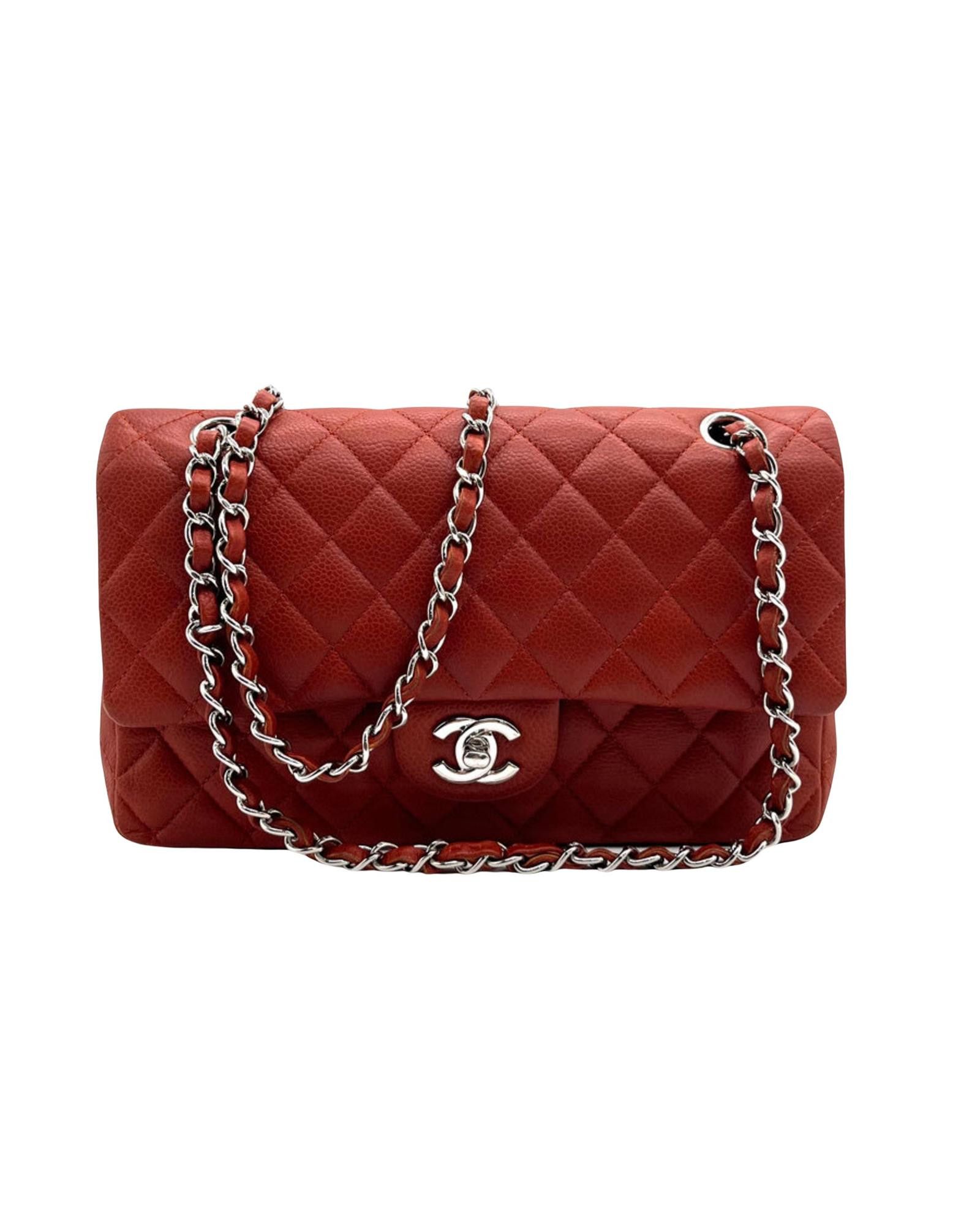 image of Chanel Luxurious Brown Leather Double Flap Shoulder Bag With Silver Hardware, Women's