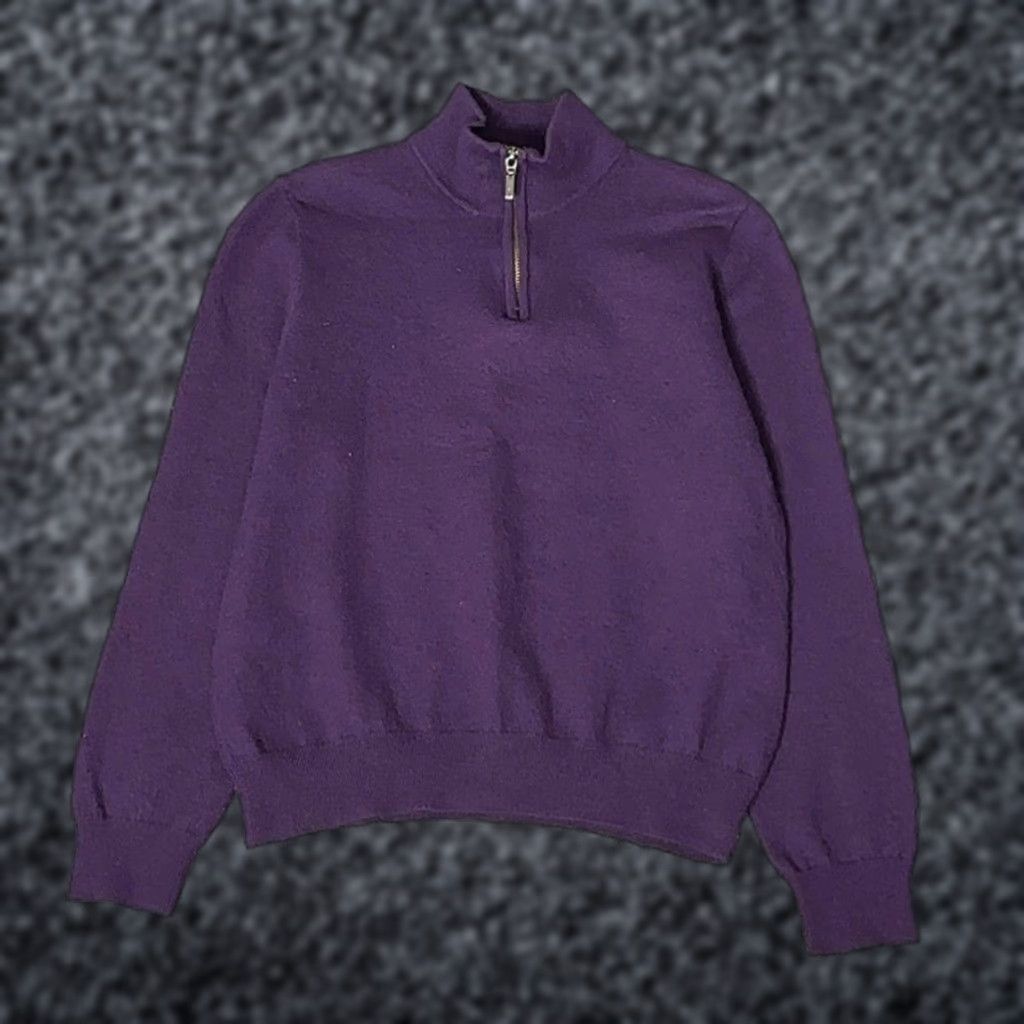 Bloomingdale's The Men's Store Bloomingdale's Sweater Mens M Purple Merino Wool 1/4 Zip Pullover Knit Mock Neck Long Sleeve Regular Size M Solid Vintage? Size US M / EU 48-50 / 2 - 1 Thumbnail
