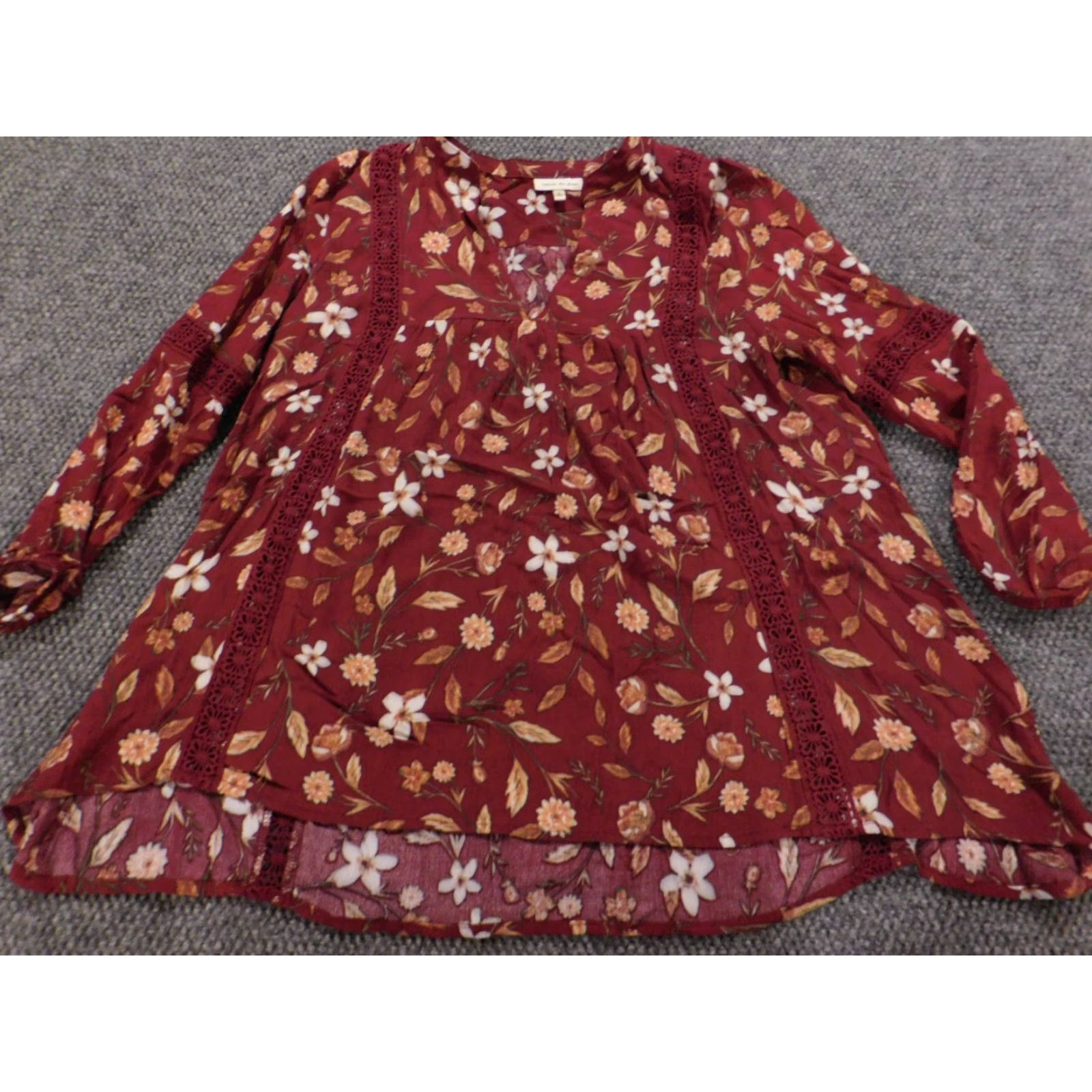 Vintage belle du jour Blouse Womens Top S Red Floral Cap Sleeve Pullover Stretch Collared Polyester Rayon Classic Basic Casual Size S / US 4 / IT 40 - 2 Thumbnail