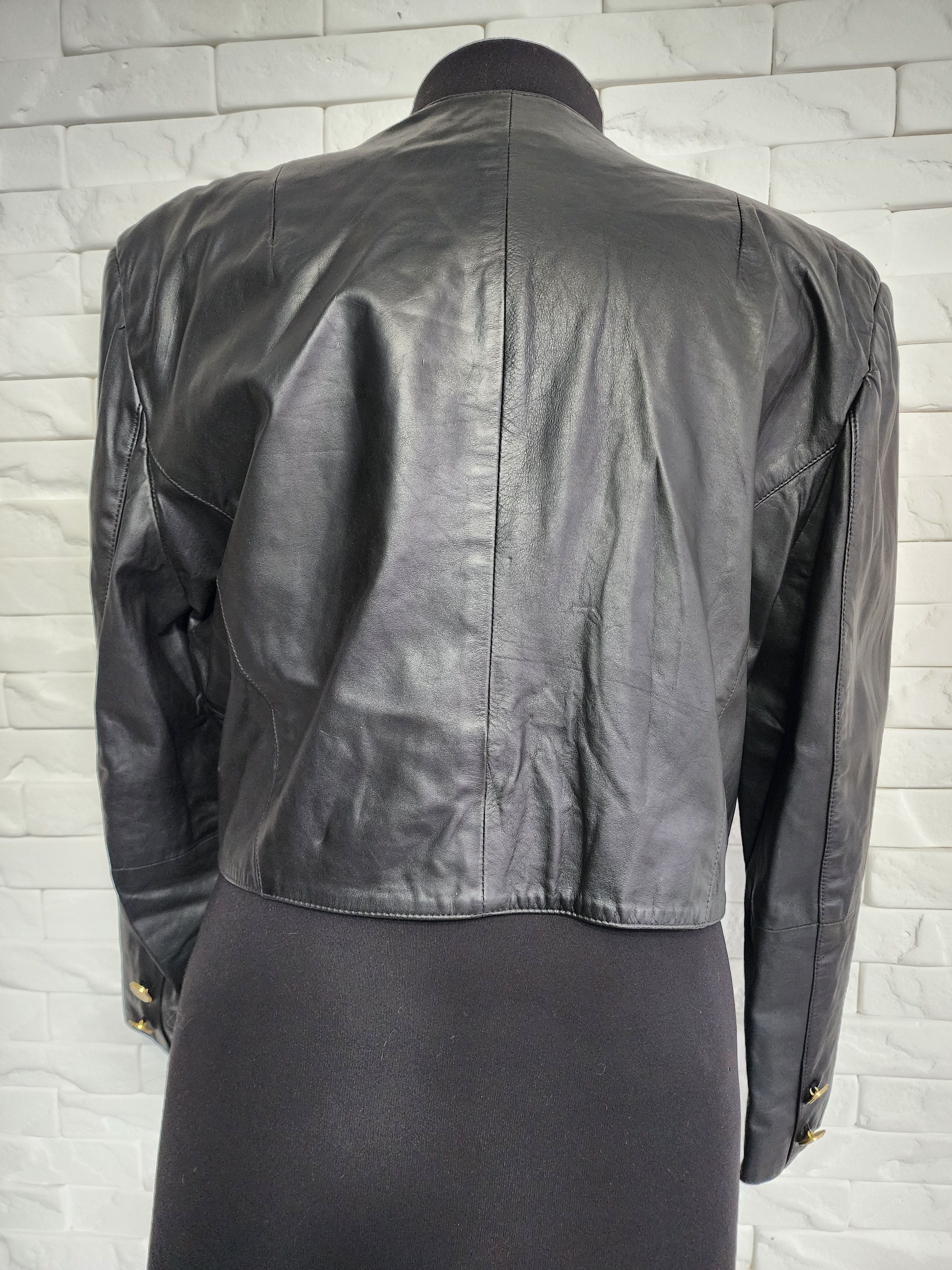 Other Black Leather Jacket: Short Button-Up Women's Coat Size L / US 10 / IT 46 - 4 Thumbnail