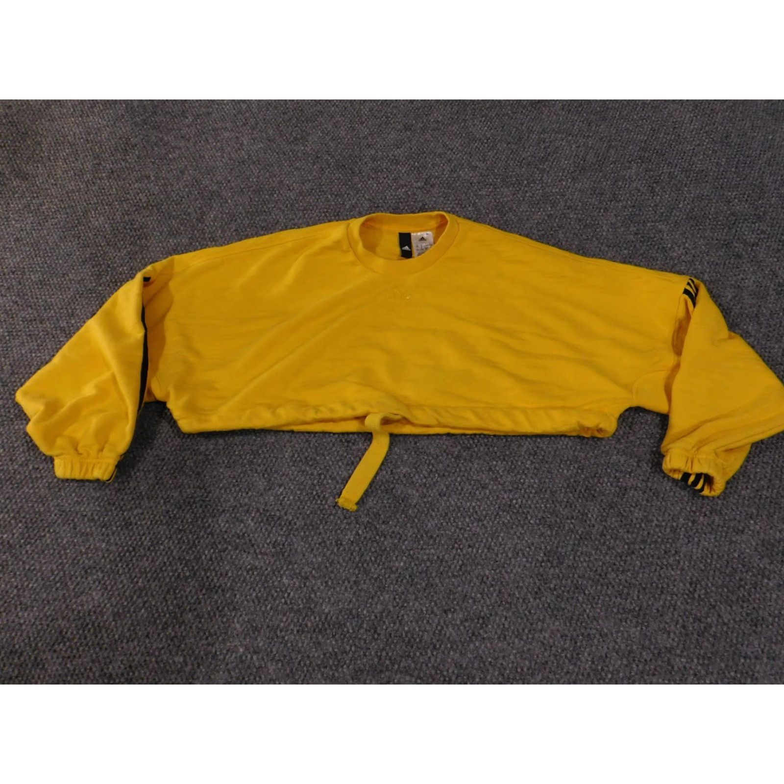 Adidas Adidas Sweatshirt Womens Small Yellow Cropped 3-Stripes Drawstring Crewneck Size S / US 4 / IT 40 - 2 Thumbnail