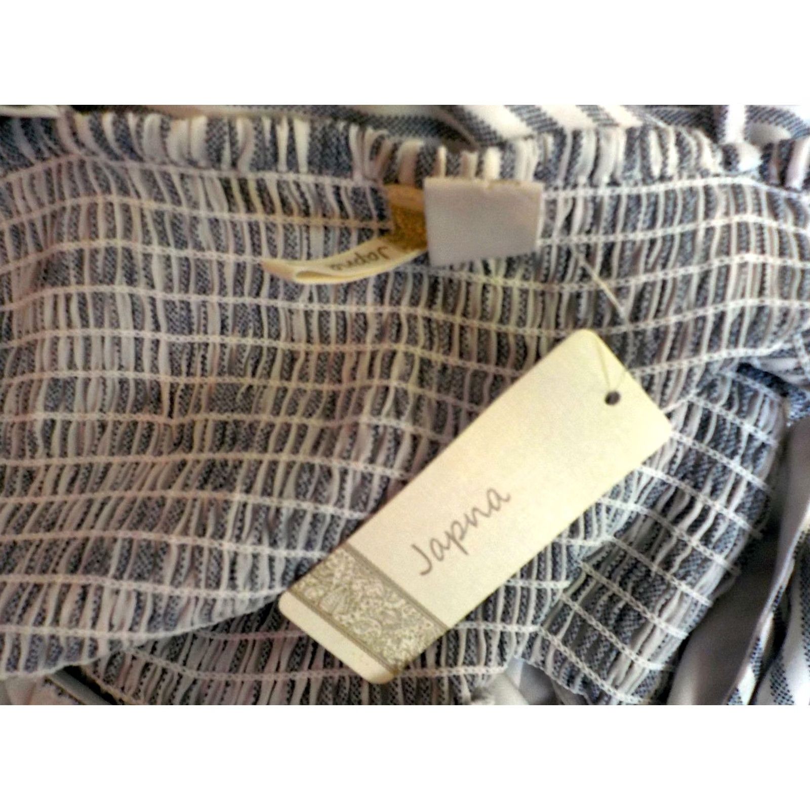 Vintage JAPNA Spaghetti Strap Striped Jumpsuit W/Elasticized Back Blue/Ivory Poly NWT Large Womens Size 36" / US 14 / IT 50 - 5 Thumbnail