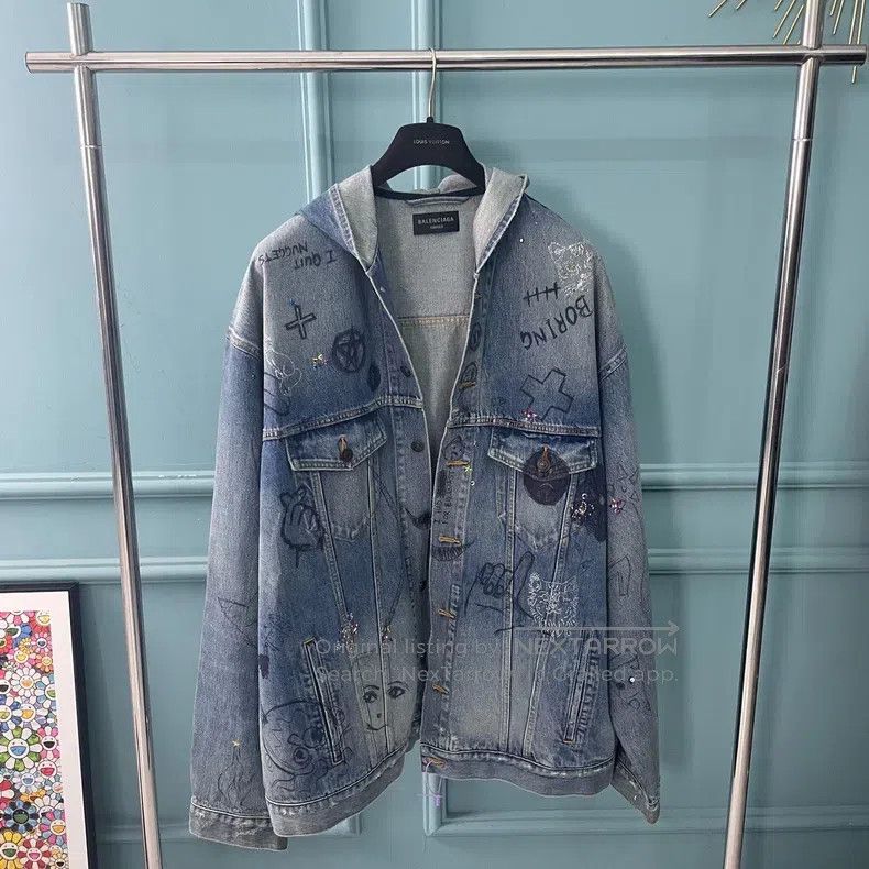 Balenciaga Balenciaga Crystal hand denim jacket hoodie Size US L / EU 52-54 / 3 - 1 Thumbnail