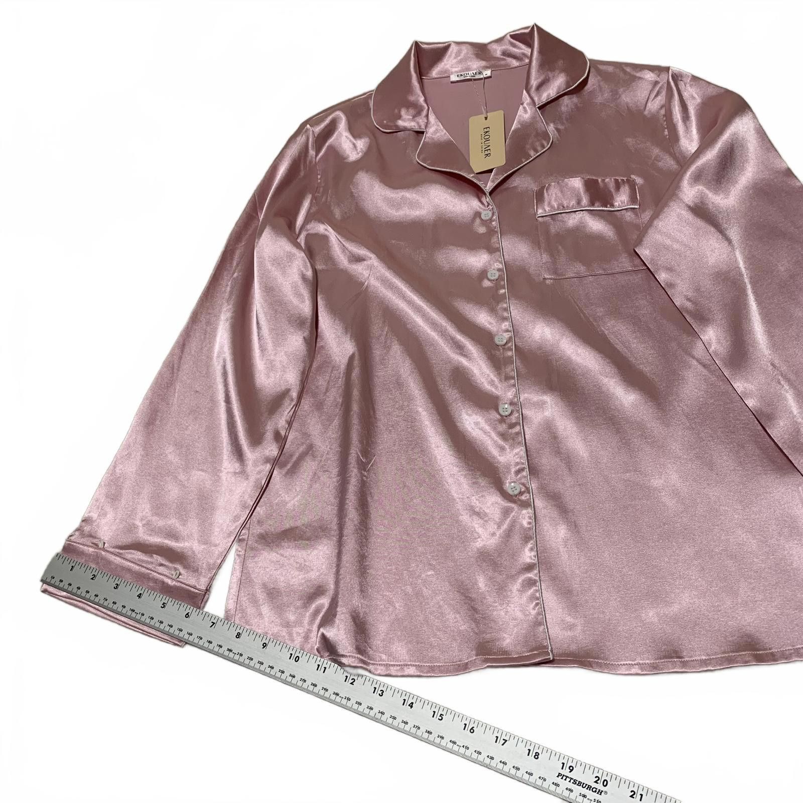 Other Ekouaer Women's Satin Pajama Top Medium Pink Size ONE SIZE - 4 Thumbnail