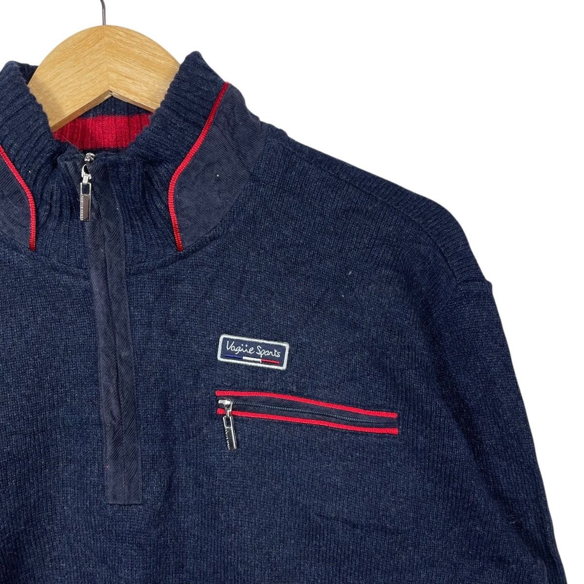 Vintage Vagii Sports Vintage Quarter Zip Knit Sweater Navy Red Size US L / EU 52-54 / 3 - 5 Thumbnail