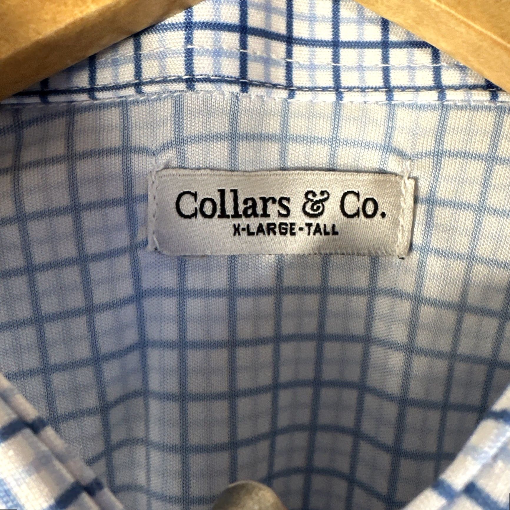 CO Collars & Co Polo Dress XL Tall Blue Tattersall Spread Collar Polo Shirt Men Mens 4-Season Stretch Lightweight Golf Casual Business Travel Dress Shirt Size US XL / EU 56 / 4 - 4 Thumbnail