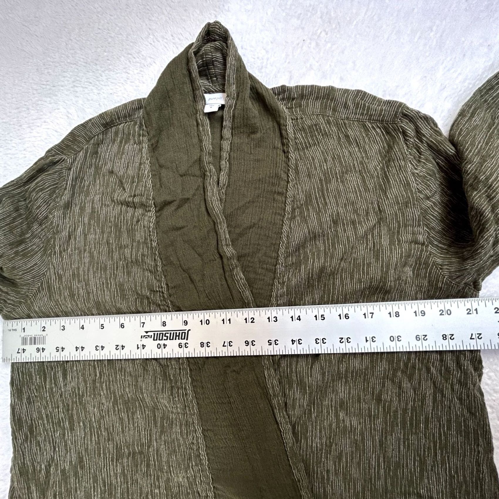 J. Jill Pure Jill Womens Olive Green Open Front Striped Cardigan Jacket Medium Cotton Size M / US 6-8 / IT 42-44 - 7 Thumbnail